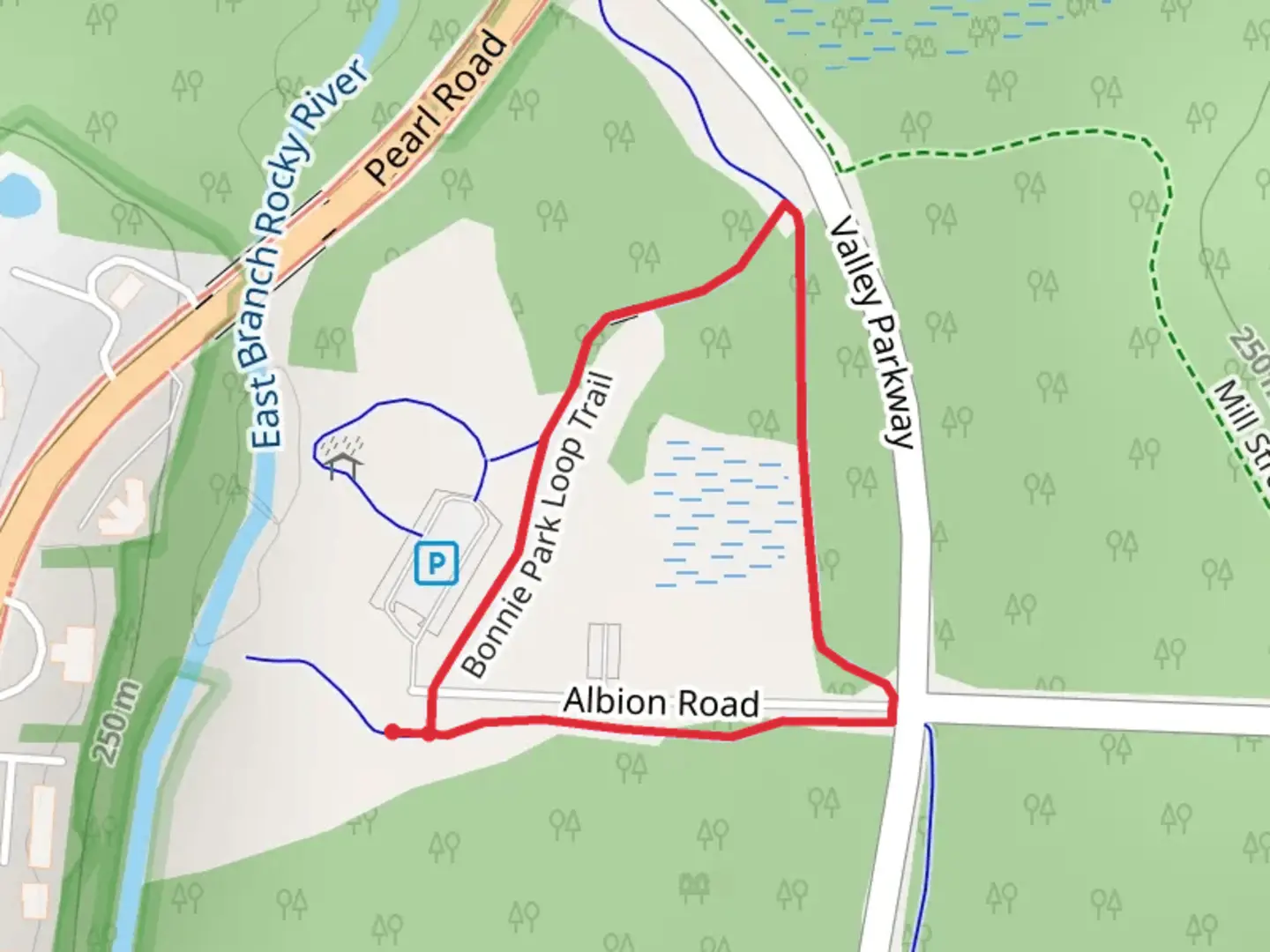 An image depicting the trail Bonnie Park and All Purpose Loop Trail and its surrounding area.