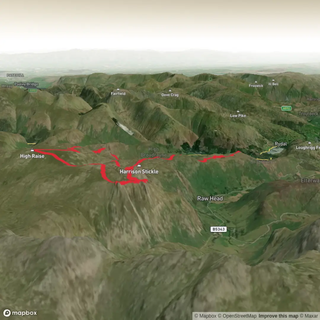 An image depicting the trail Langdale Pikes from Grasmere and its surrounding area.
