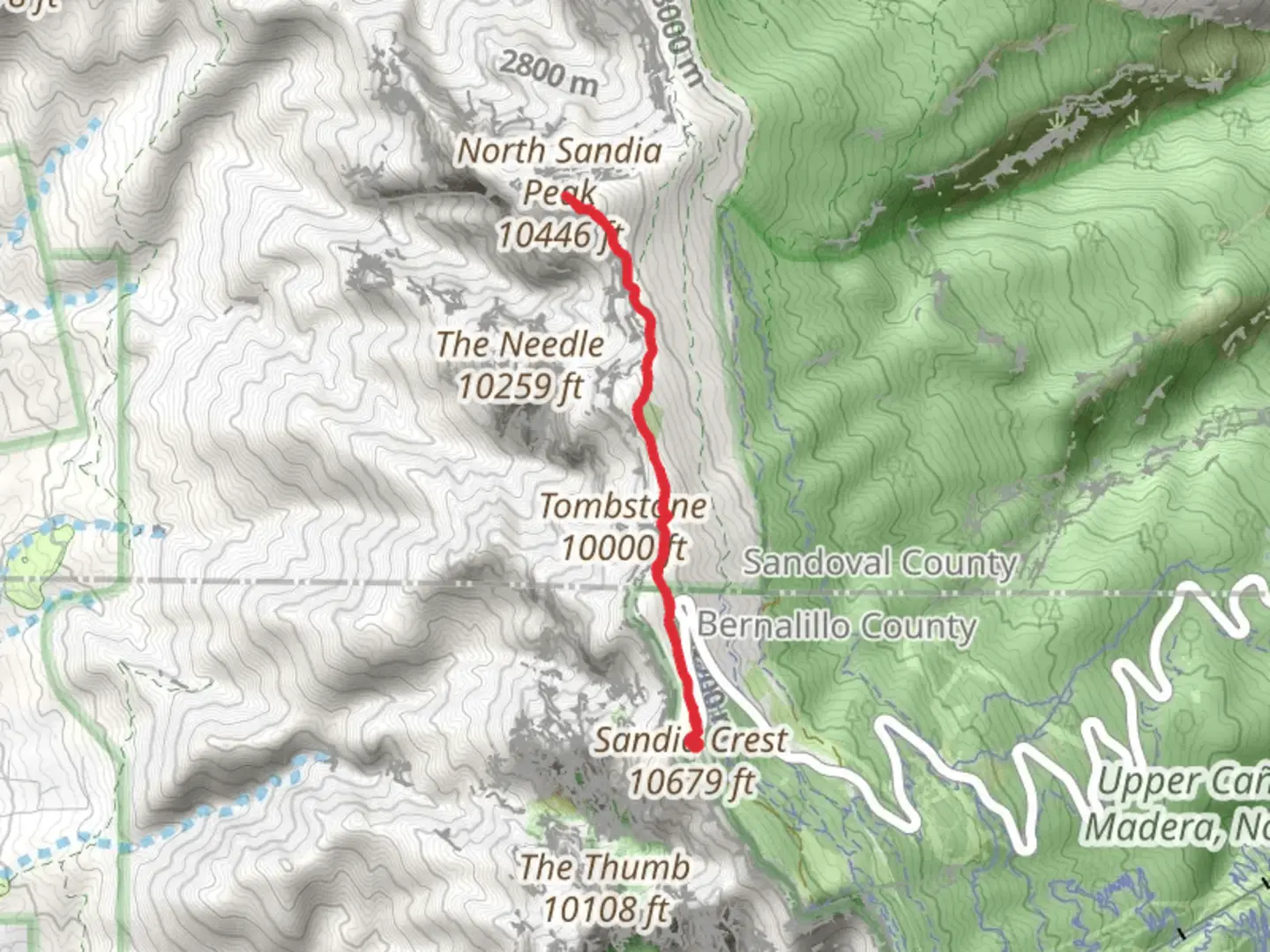 An image depicting the trail North Sandia Peak via North Crest Trail and its surrounding area.