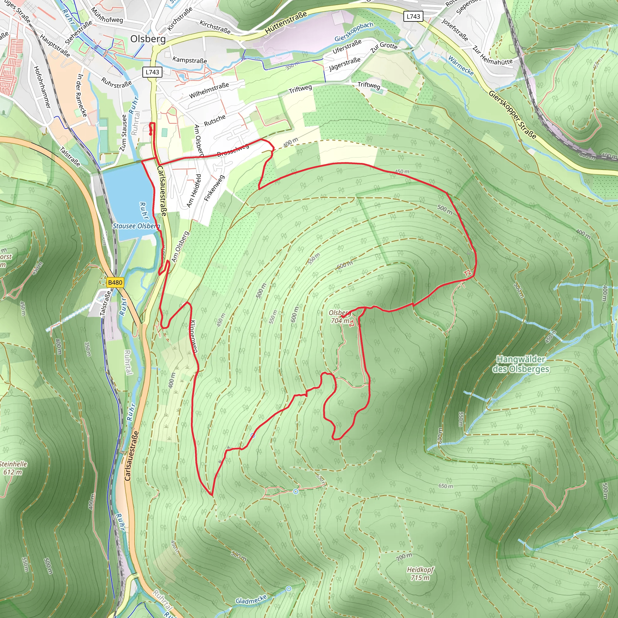 Stausee and Olsberg via Klippenweg mobile static map
