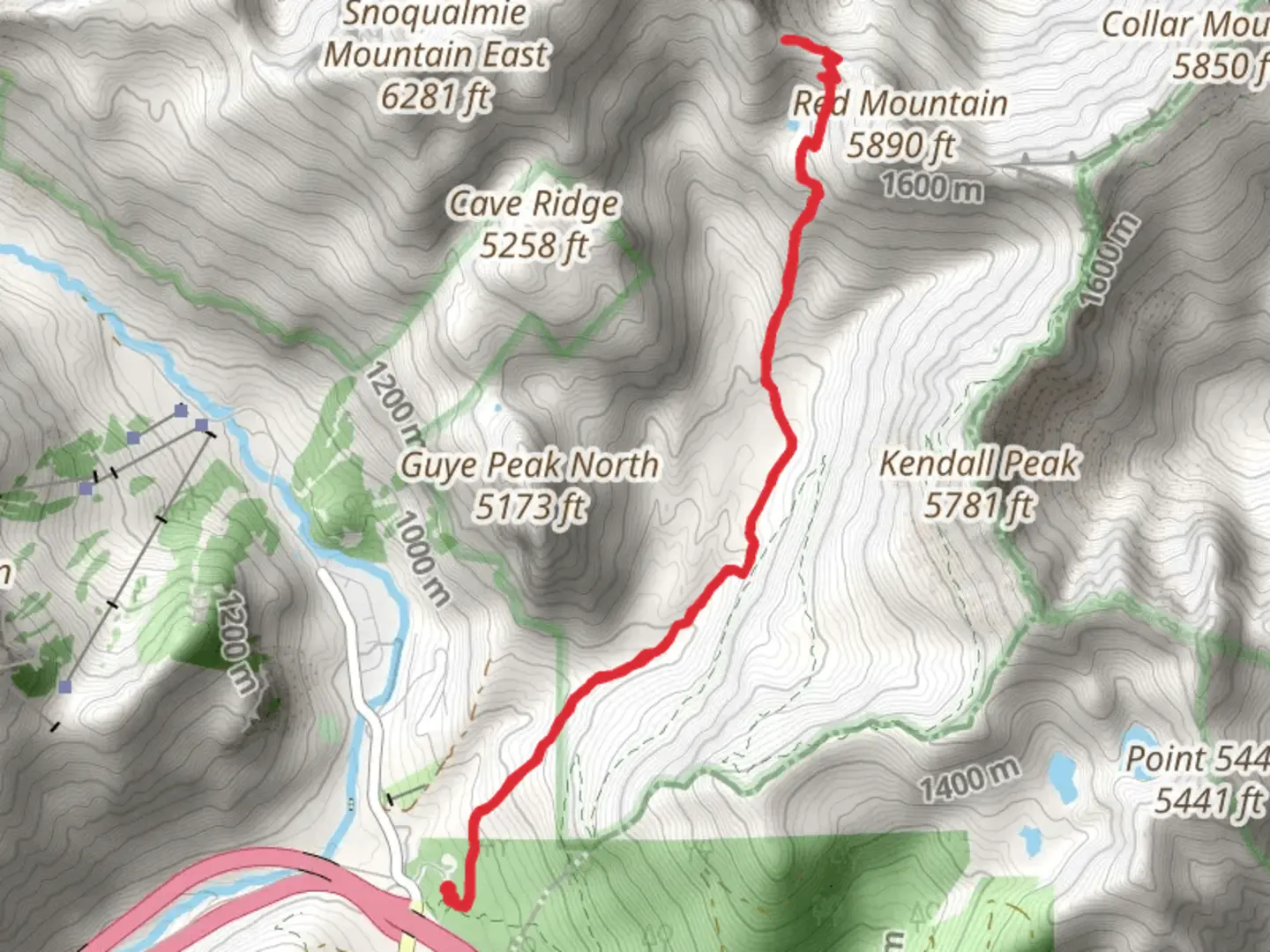 An image depicting the trail Red Pass via Old Commonwealth Trail and its surrounding area.
