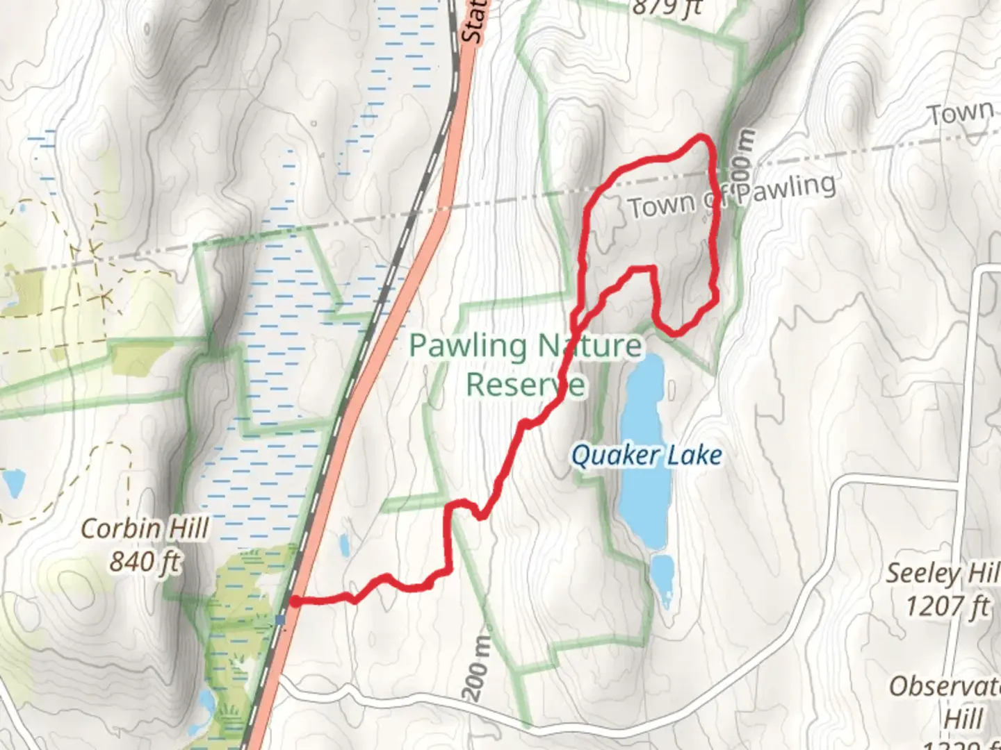 An image depicting the trail Pawling Nature Reserve Loop and its surrounding area.