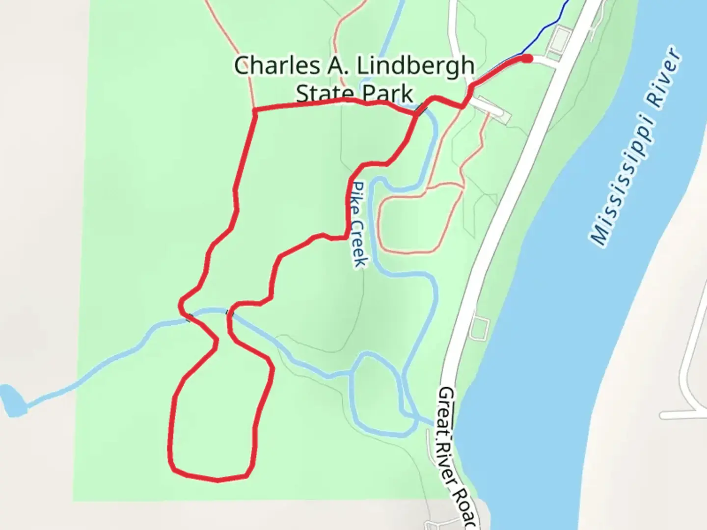 An image depicting the trail Charles A Lindbergh State Park Loop and its surrounding area.