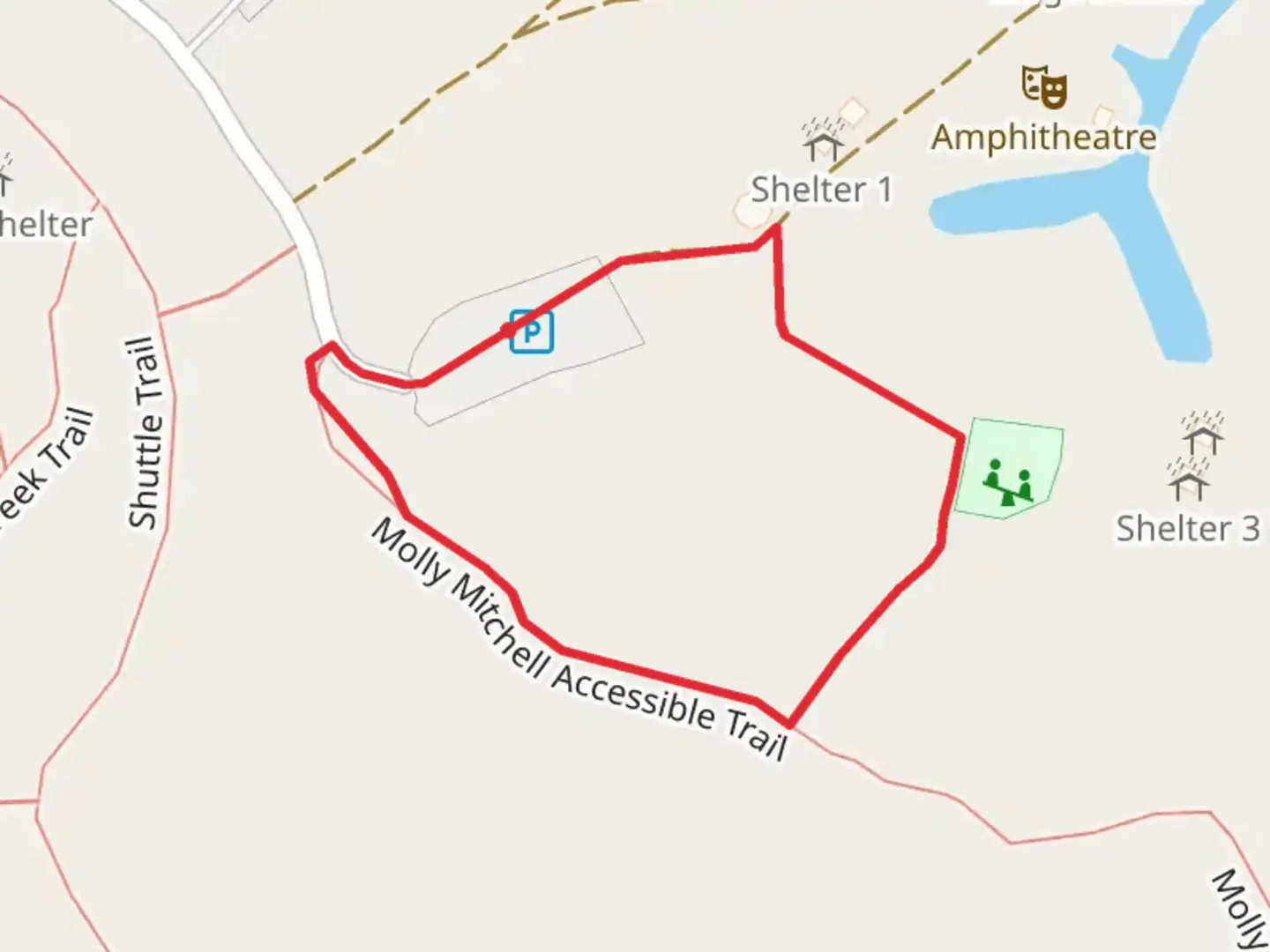 An image depicting the trail Molly Mitchell Handicap Loop Trail and its surrounding area.