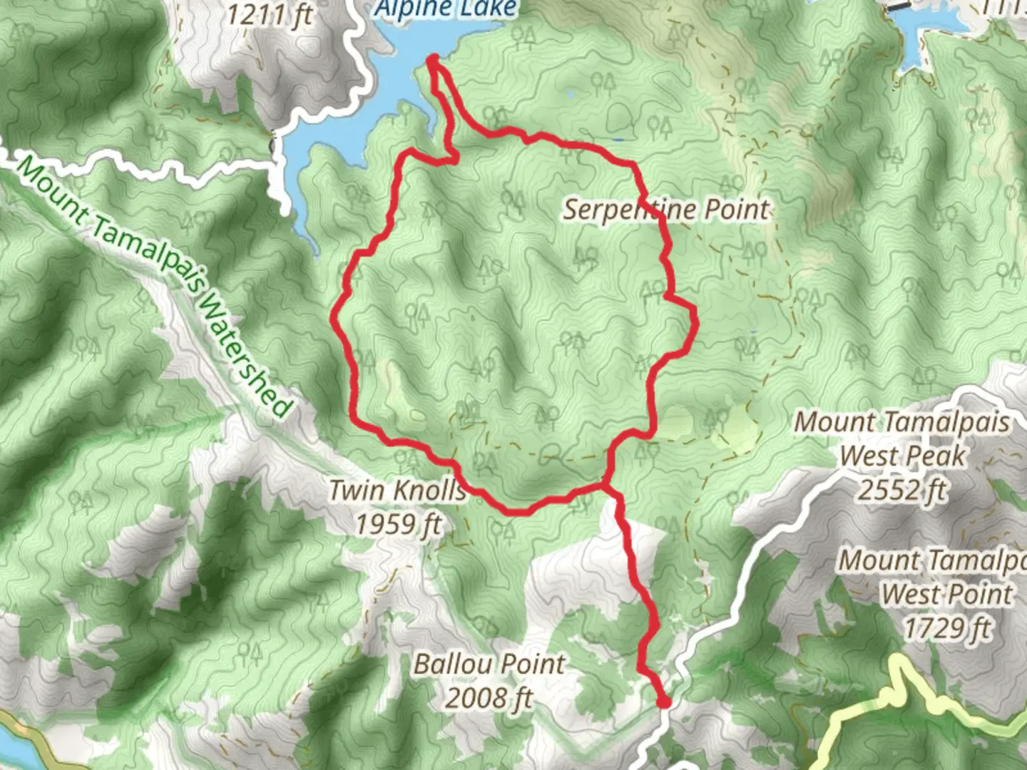 An image depicting the trail Serpentine Knoll Loop via Cataract Trail and its surrounding area.