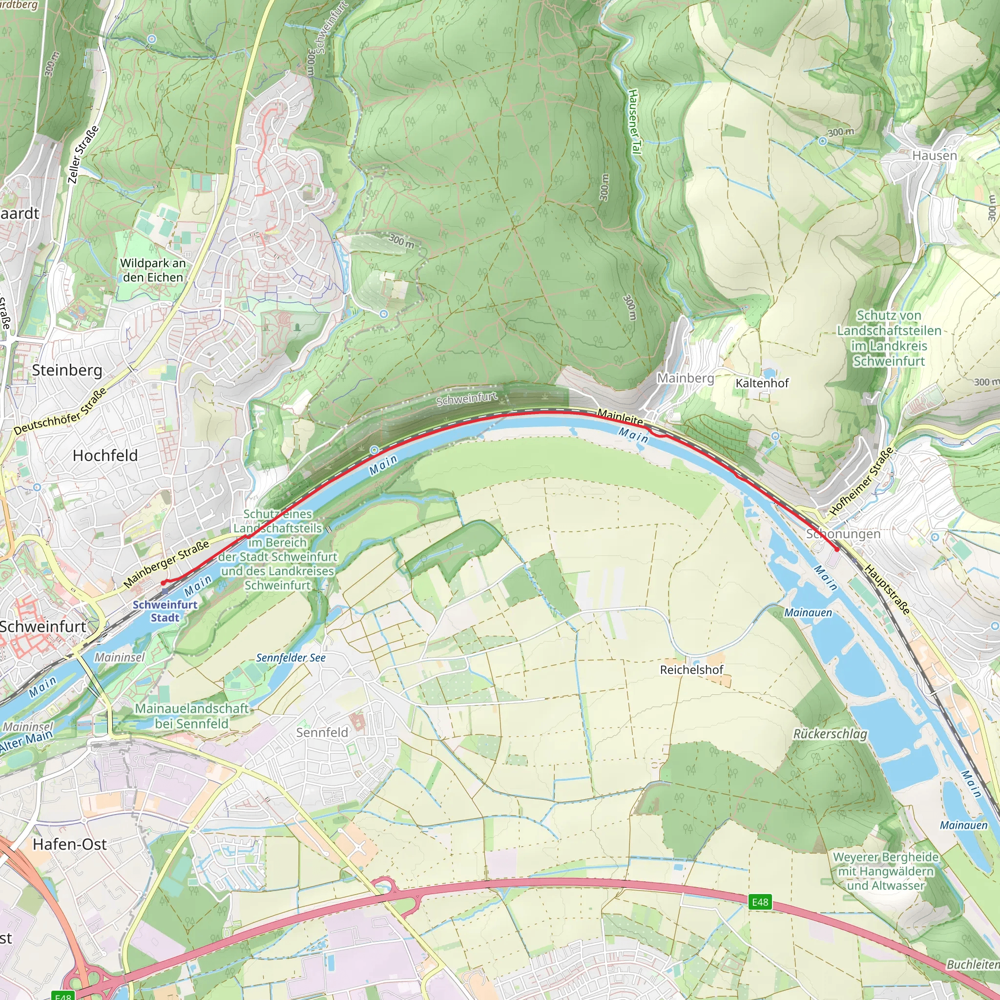 Schweinfurt Stadt to Schonungen via Main via Am Nadeloehr mobile static map