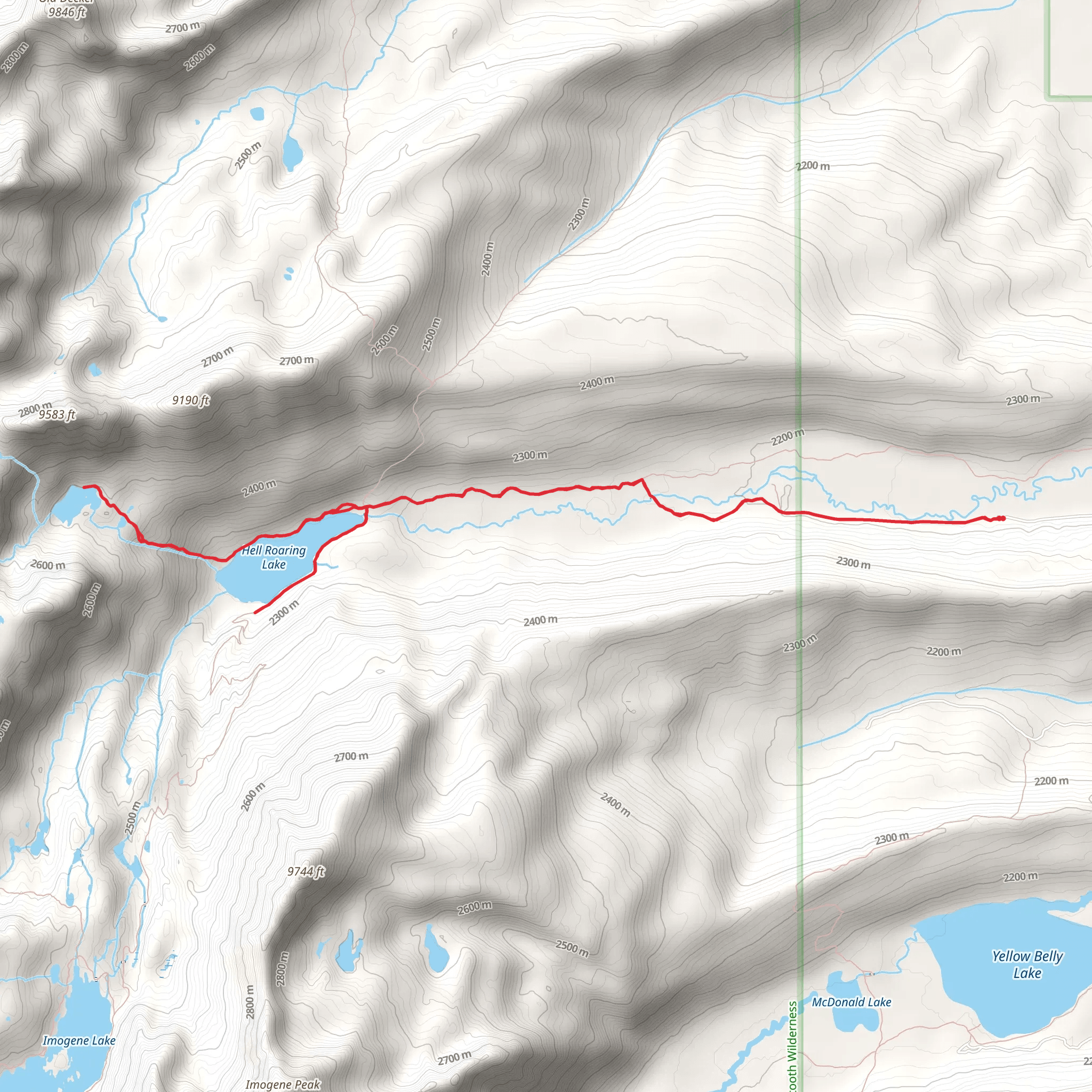Hell Roaring Lake via Upper Hell Roaring Trail mobile static map