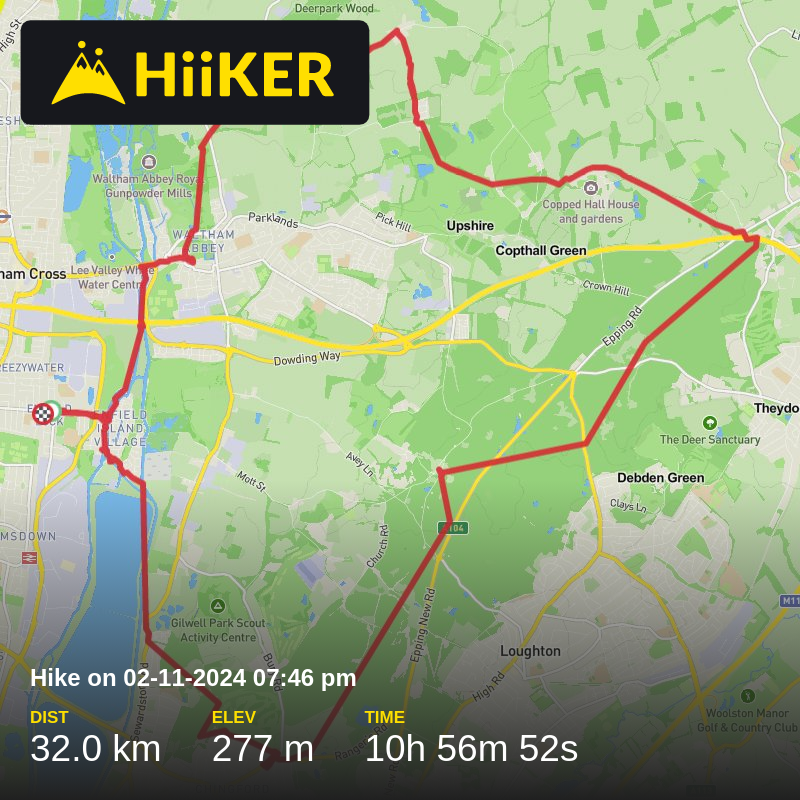 A map preview of the recording Hike on 02-11-2024 07:46 pm.
