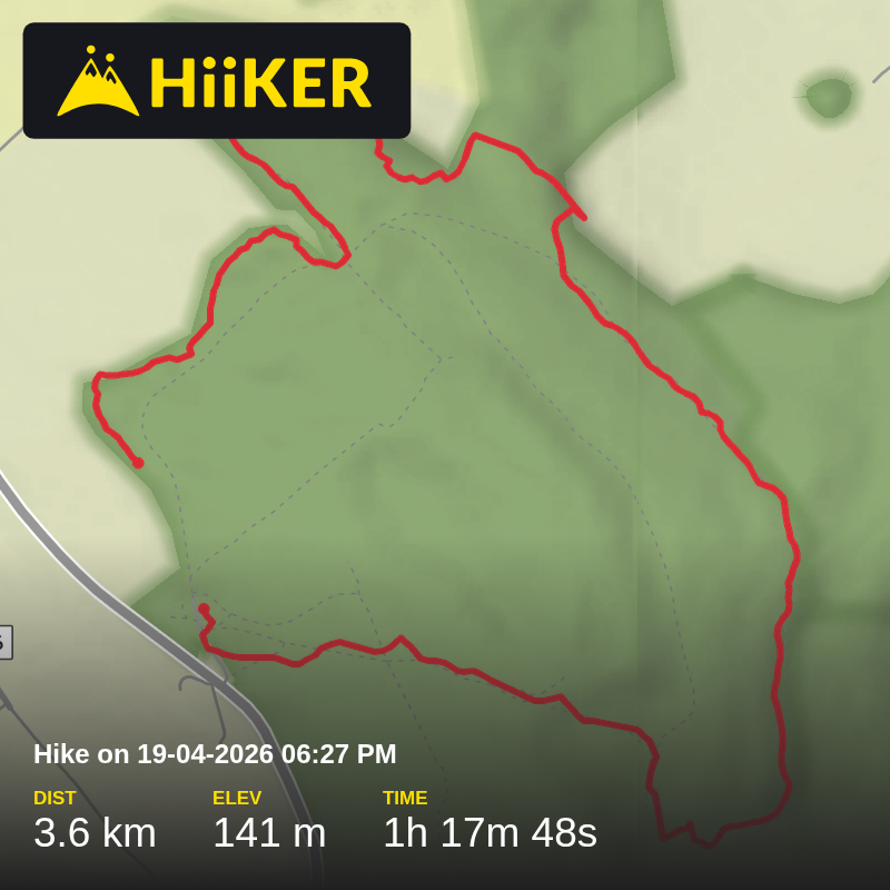 A map preview of the recording Hike on 19-04-2026 06:27 PM.