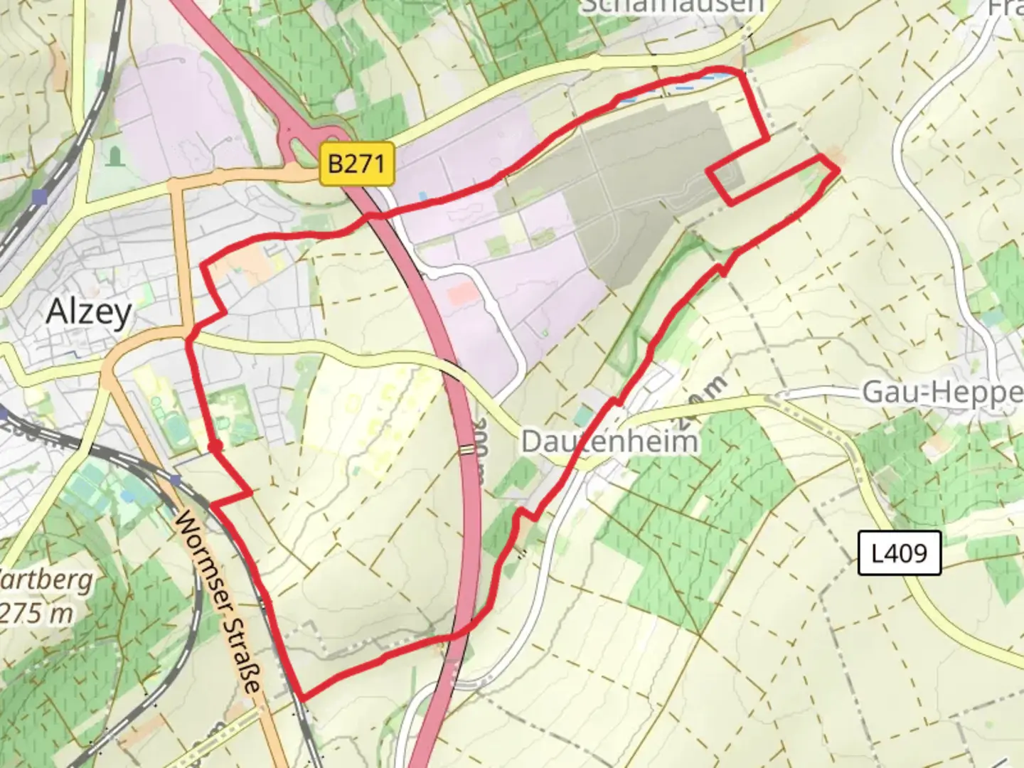 An image depicting the trail Selz via Saar Rhein Main Weg and its surrounding area.