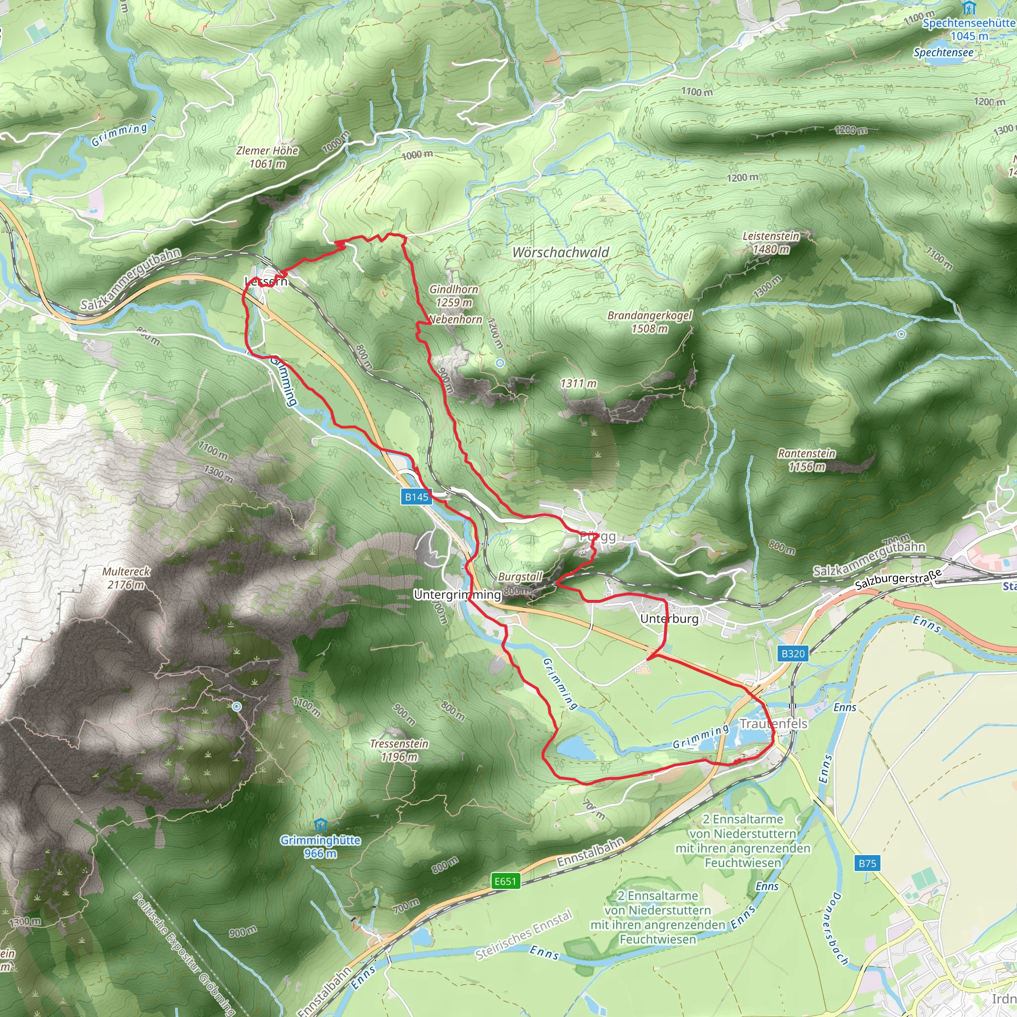 Unterburg to Pürgg via Trautenfels Castle mobile static map
