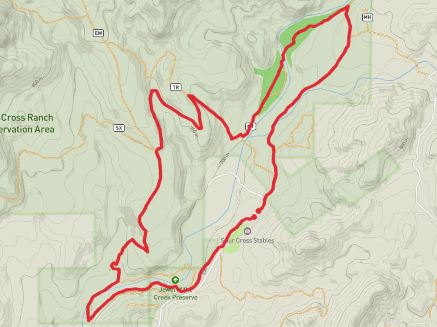 An image depicting the trail Spur cross, jewel, dragonfly loop 5.3 mi and its surrounding area.