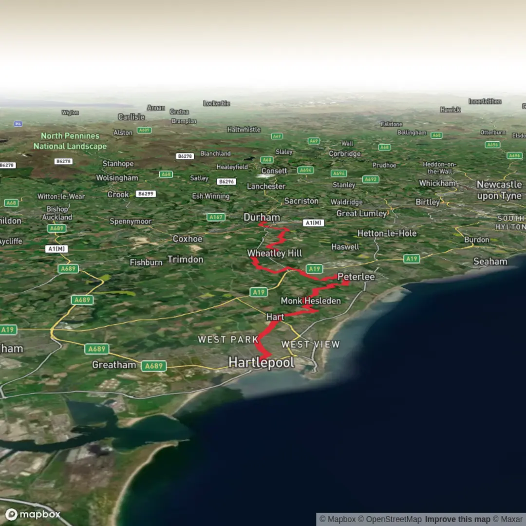 An image depicting the trail Hartlepool to Durham and its surrounding area.