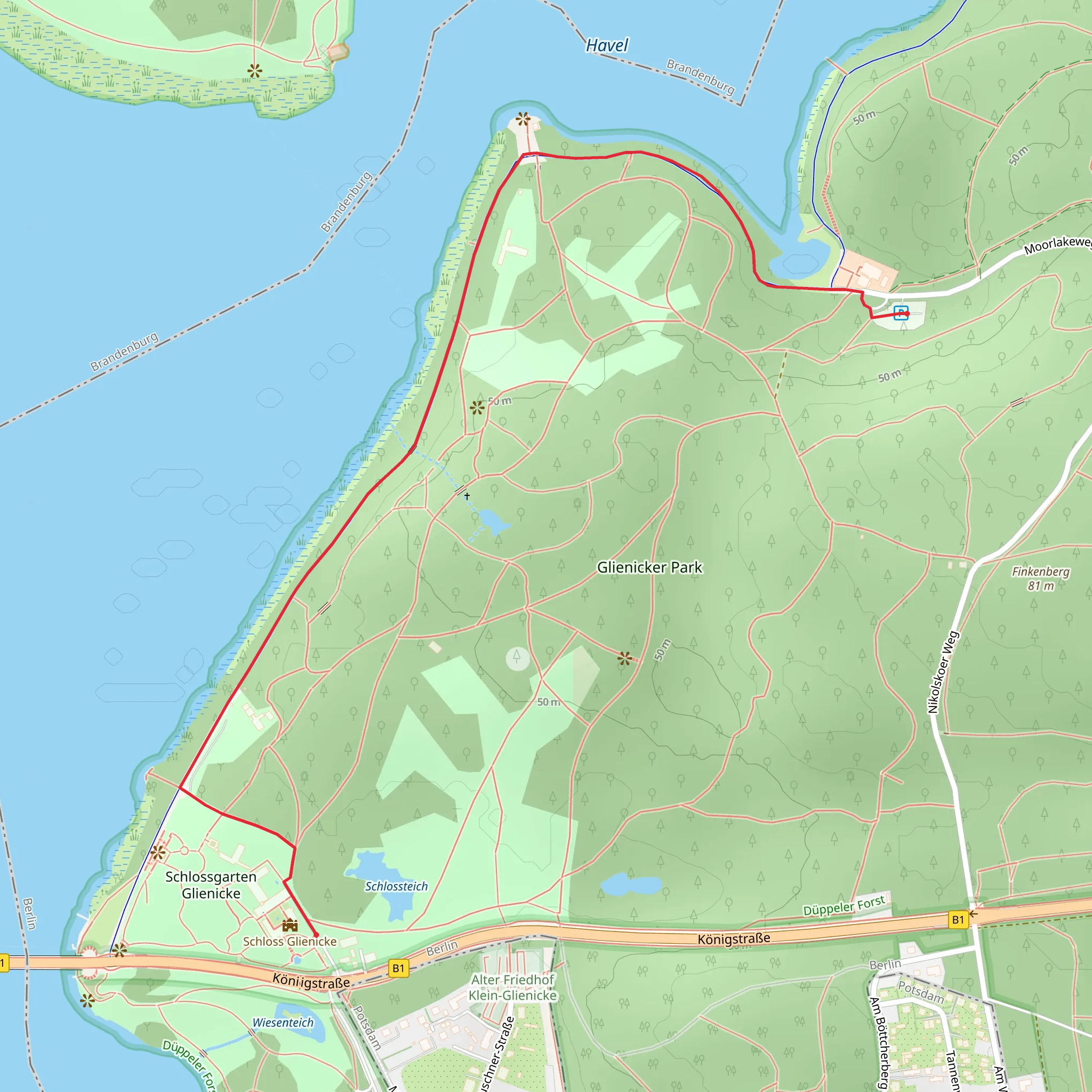 Moorlake to Schloss Glienicke via Wannseeweg mobile static map