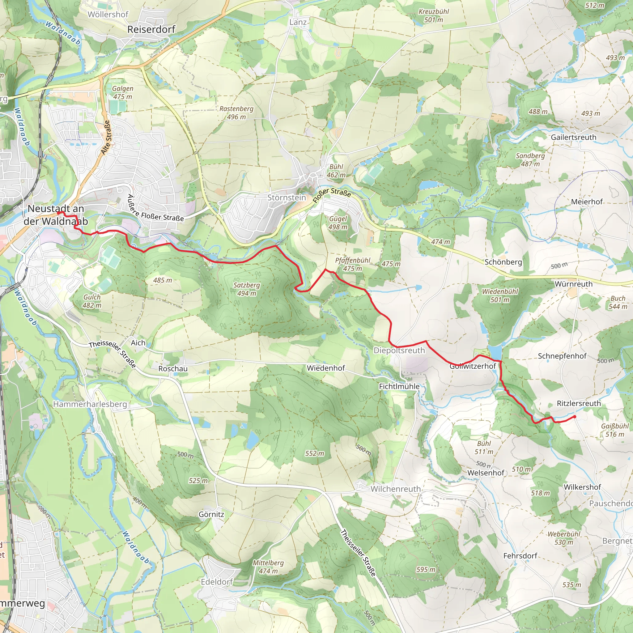 Neustadt - Waldnaab to Ritzlersreuth via Harlesberg mobile static map