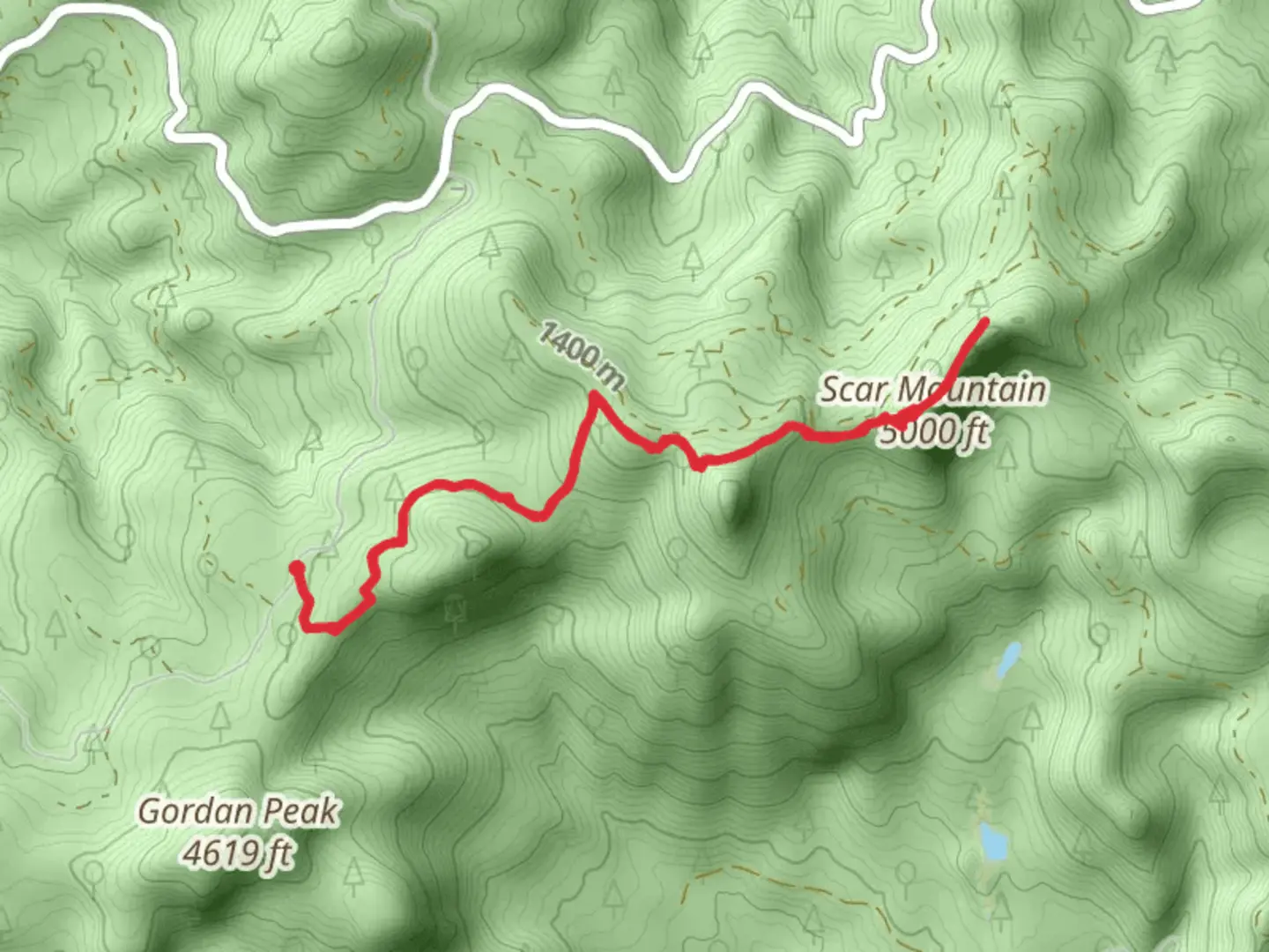 An image depicting the trail Scar Mountain via Gordan Peak Trail and its surrounding area.