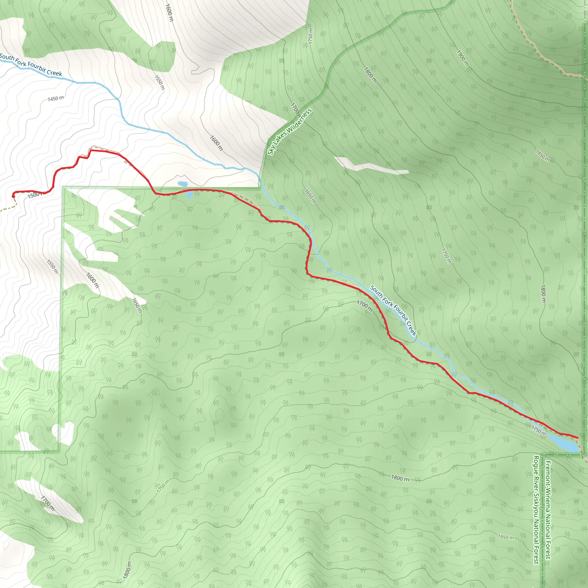 South Fork Fourbit Creek via Twin Ponds Trail mobile static map