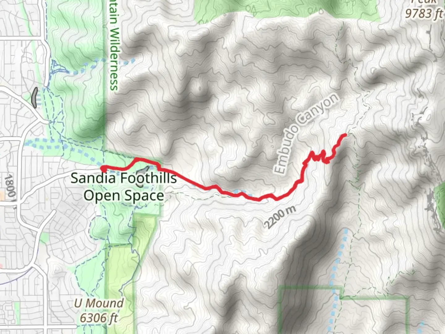 An image depicting the trail Embudo Trail and its surrounding area.