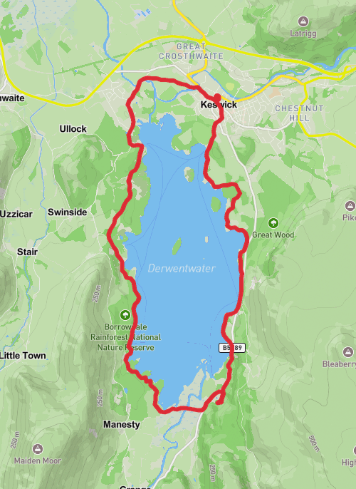 Hike on Derwent Water Loop from Crow Park mobile static map