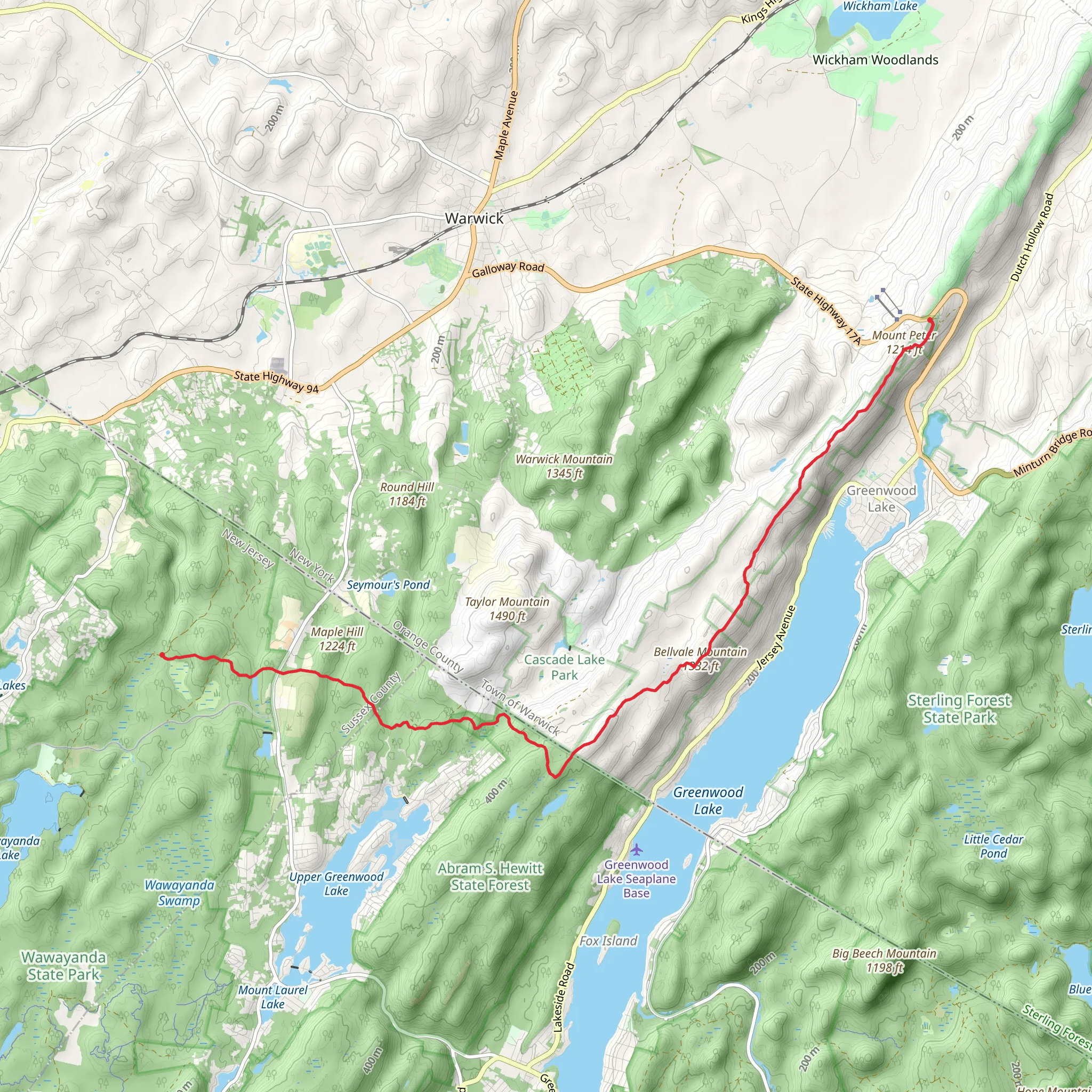 Parker Lake, Bellvale Mountain and Mount Peter via Appalachian Trail mobile static map