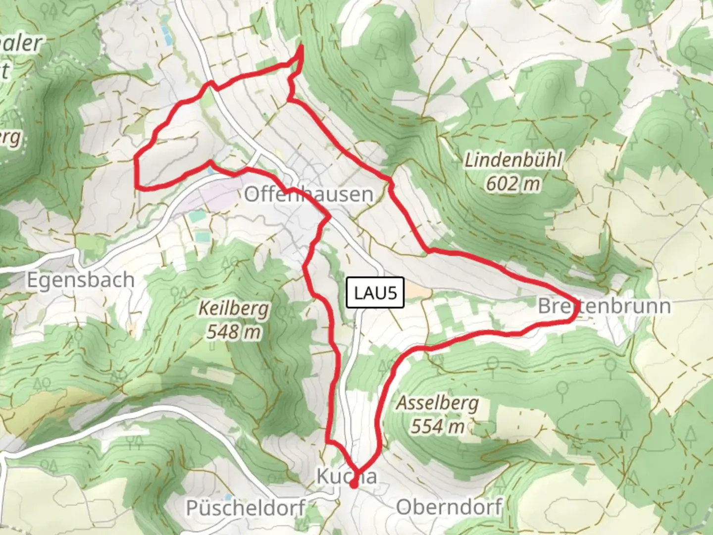 An image depicting the trail Offenhausen Loop and its surrounding area.