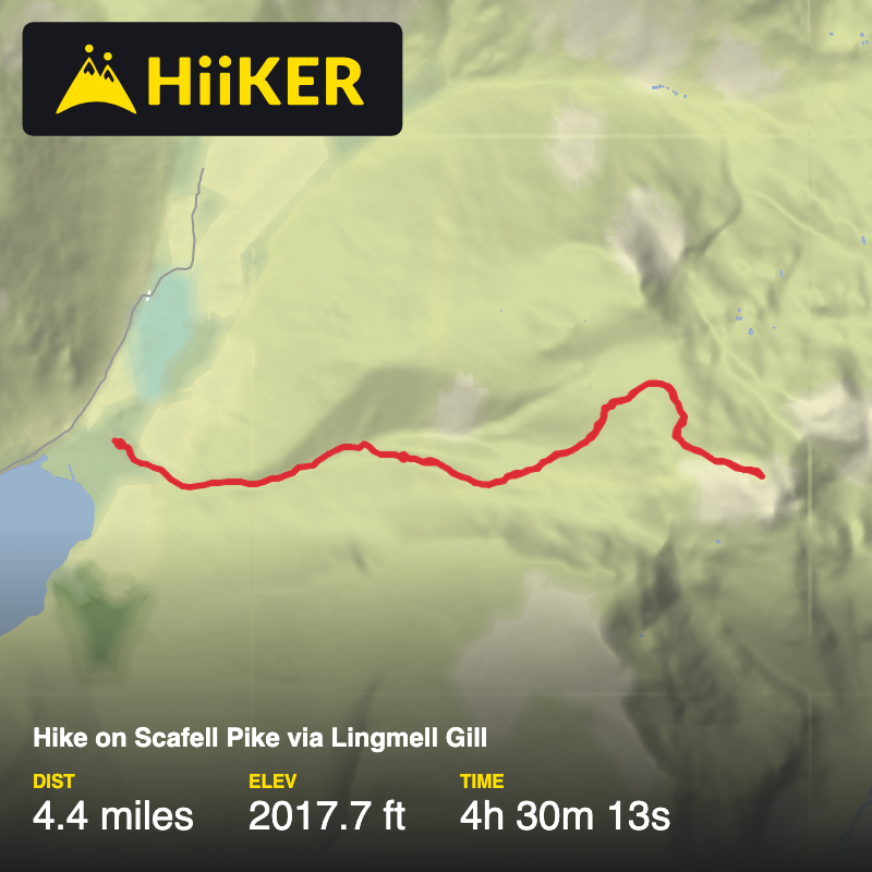 A map preview of the recording Hike on Scafell Pike via Lingmell Gill.