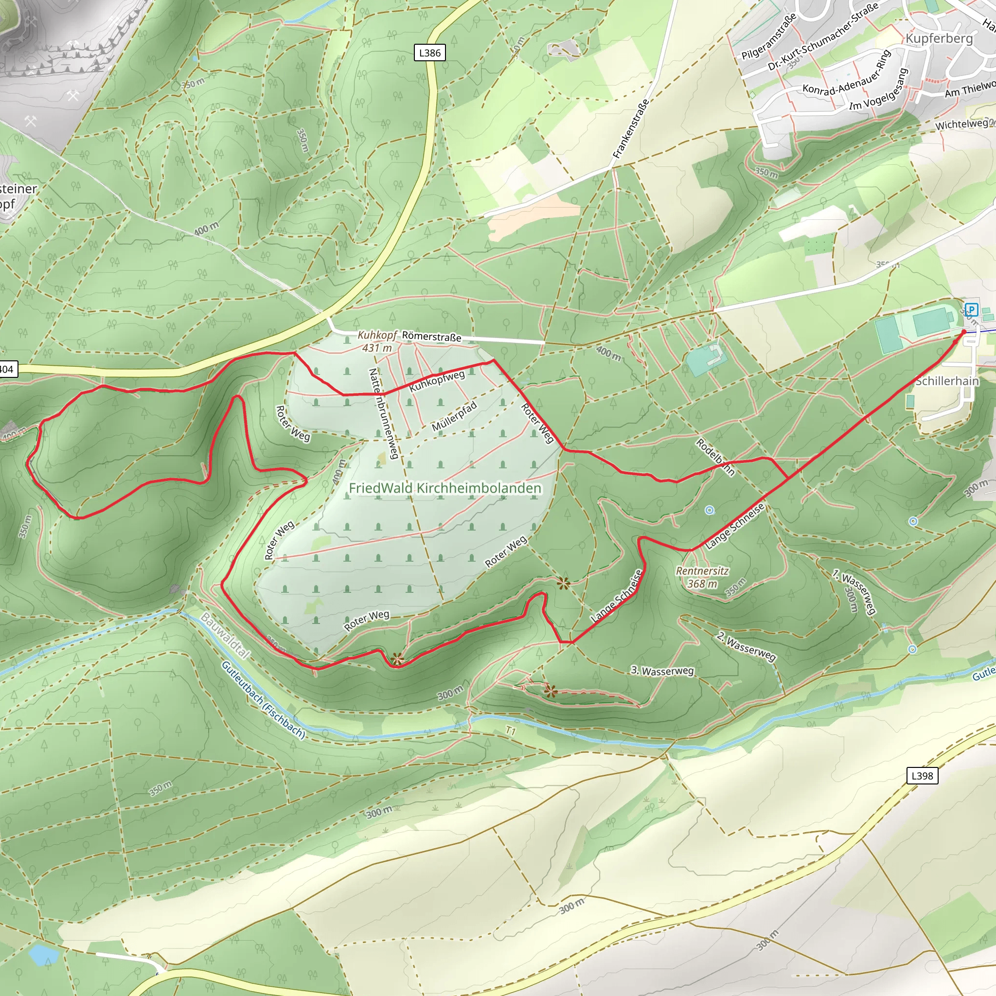 Schaenzel via Schoene Aussicht and Kirchheim Bolanden Rundwanderweg mobile static map