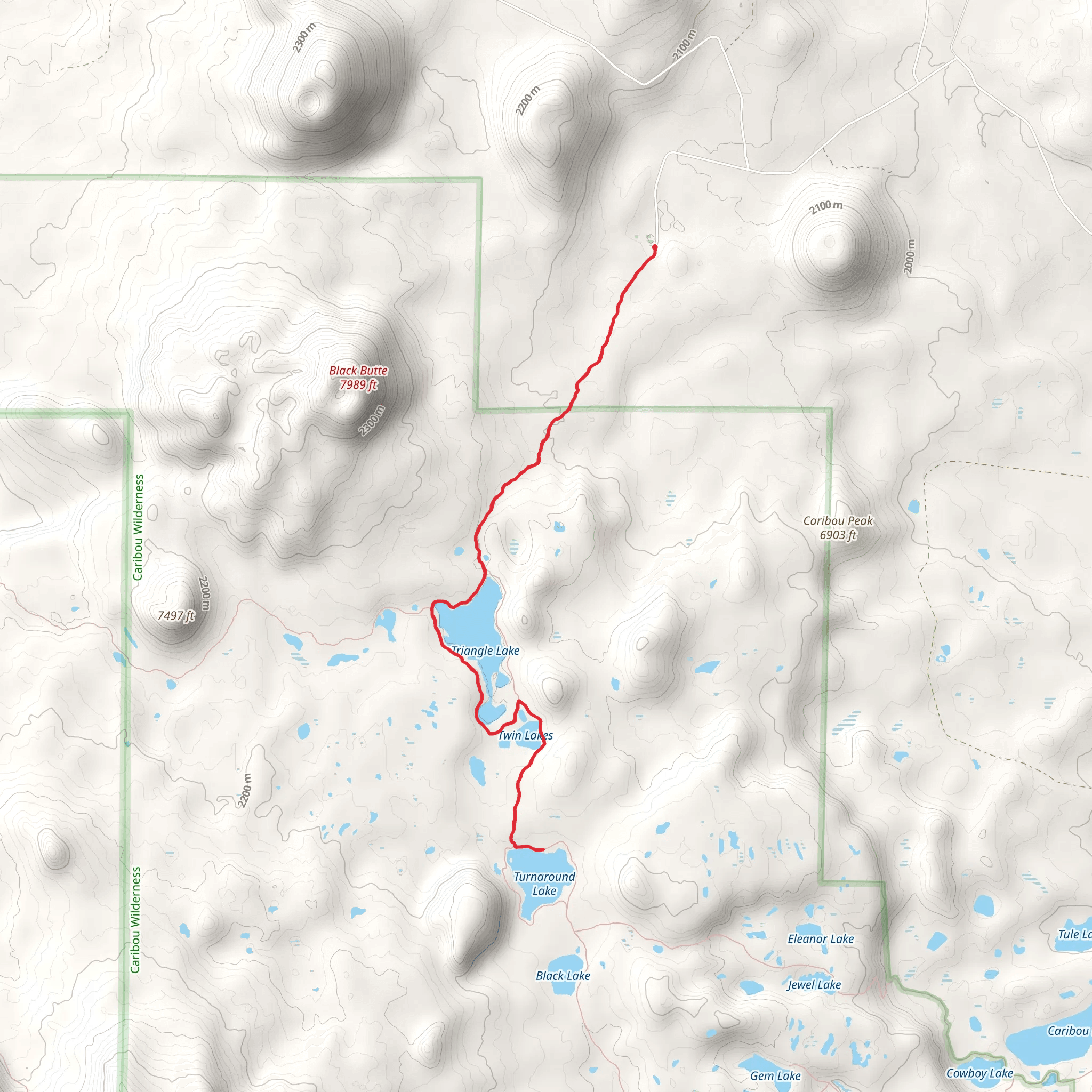 Turnaround Lake and Triangle Lake via Cone Lake to Hay Meadows Trail mobile static map
