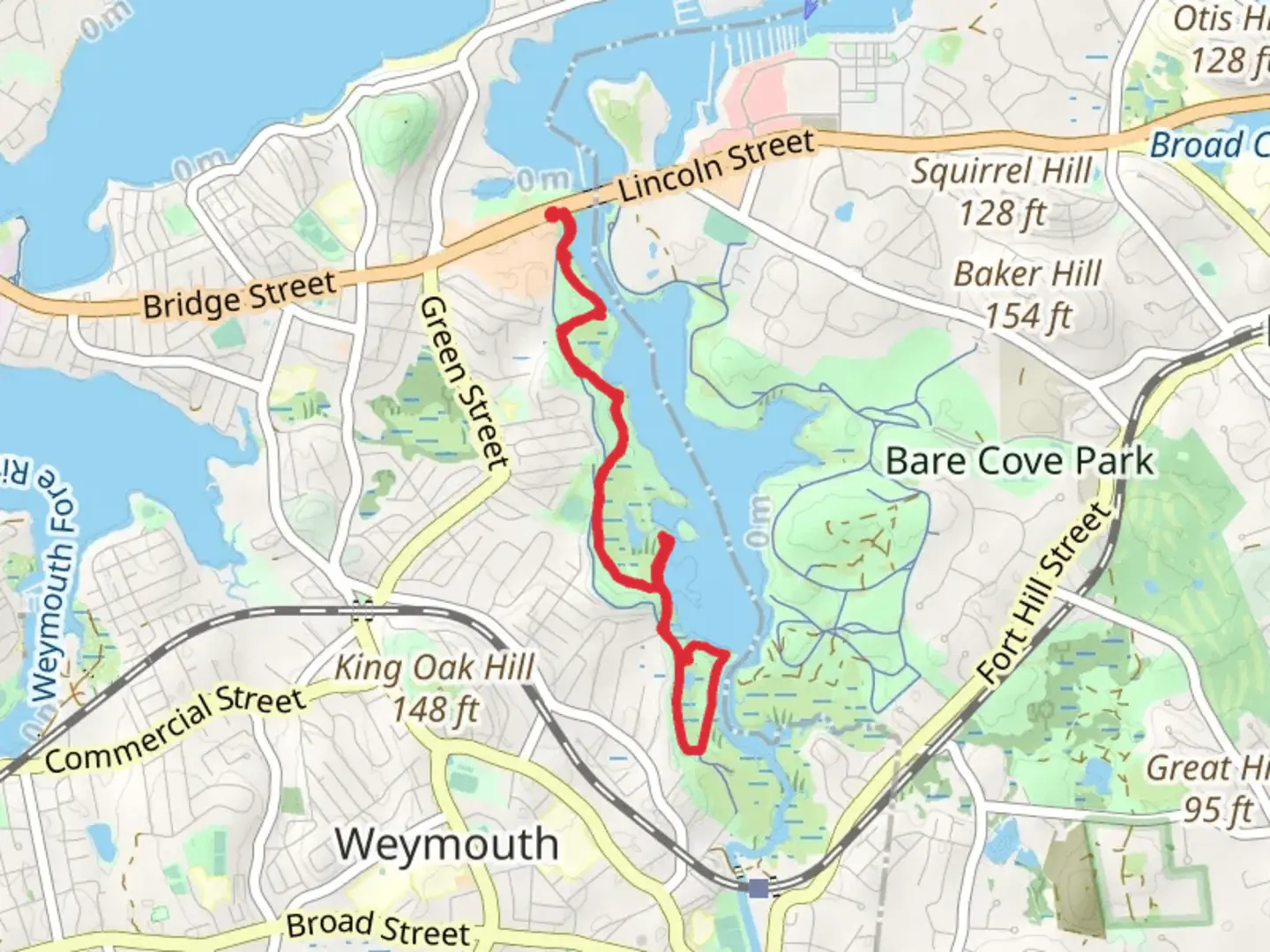 An image depicting the trail Walk along Bare Cove - Great Esker Park and its surrounding area.