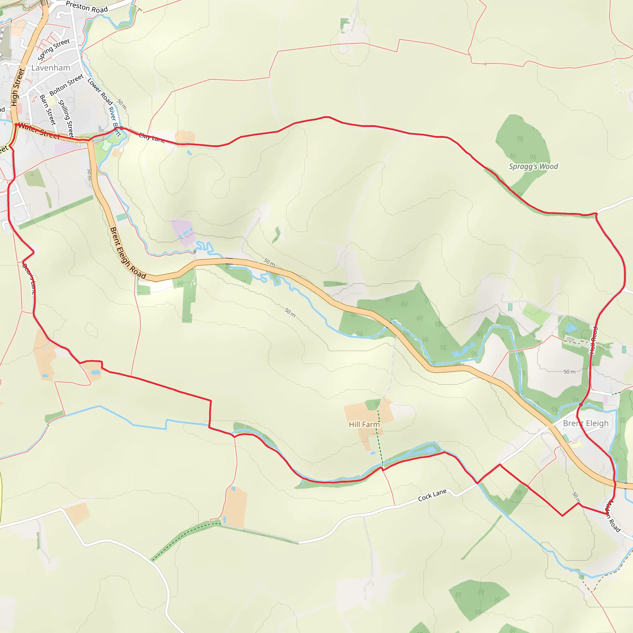 Lavenham and Brent Eleigh Loop mobile static map
