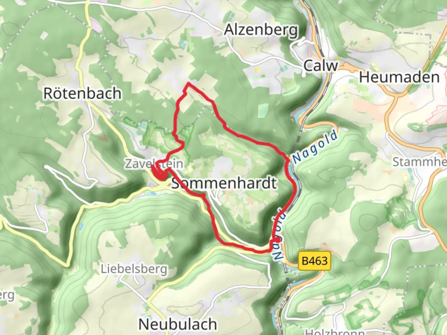 An image depicting the trail Birkwald - Untere Roetelbachschlucht and Burgweg - Adolfshoehe Loop and its surrounding area.