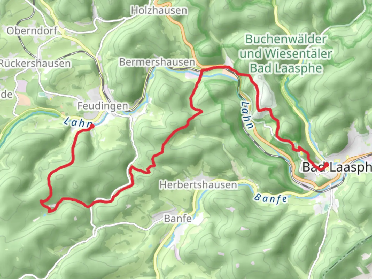 An image depicting the trail Feudingen to Bad Laasphe Walk and its surrounding area.