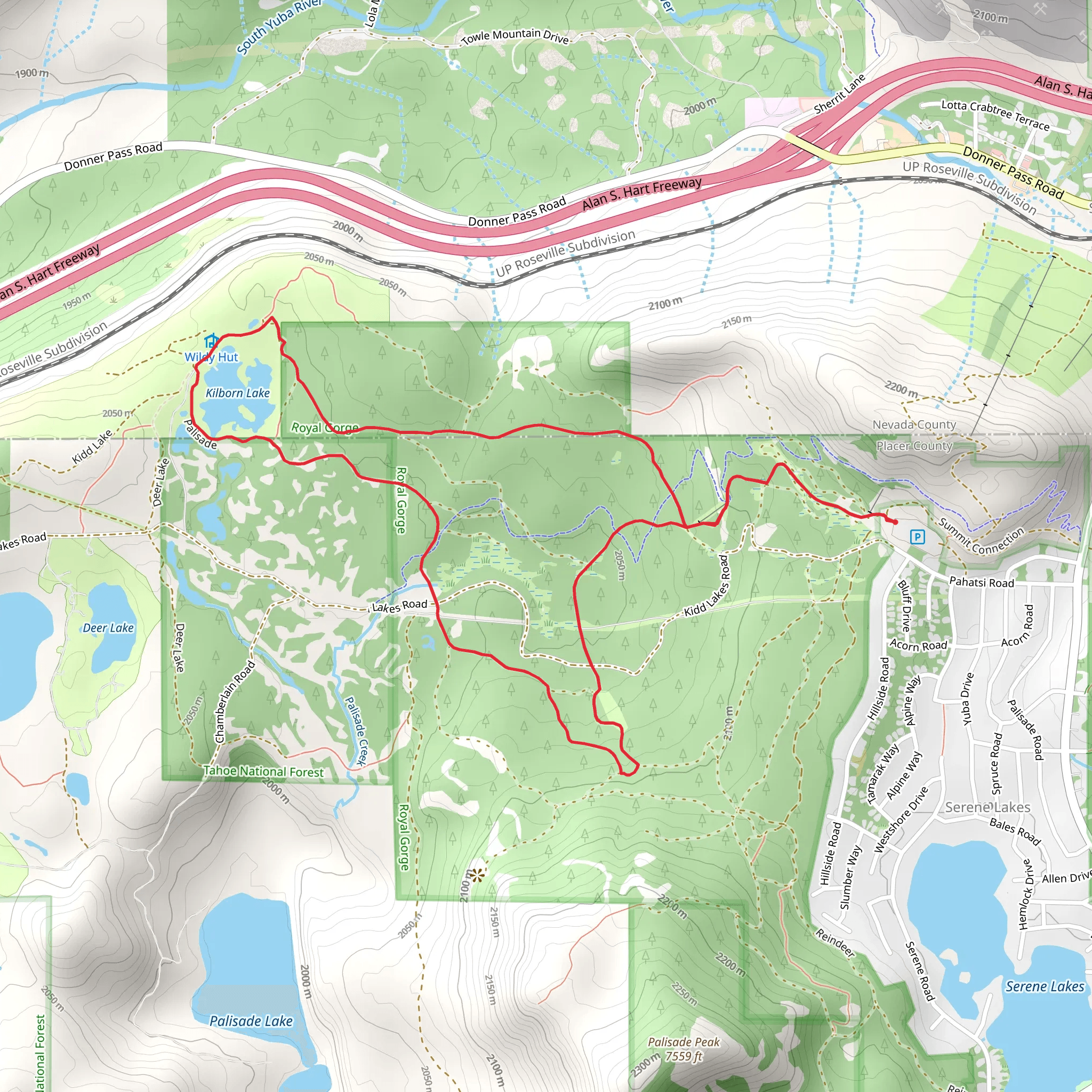 Yuba, Kilborn Lake and Palisade Loop mobile static map