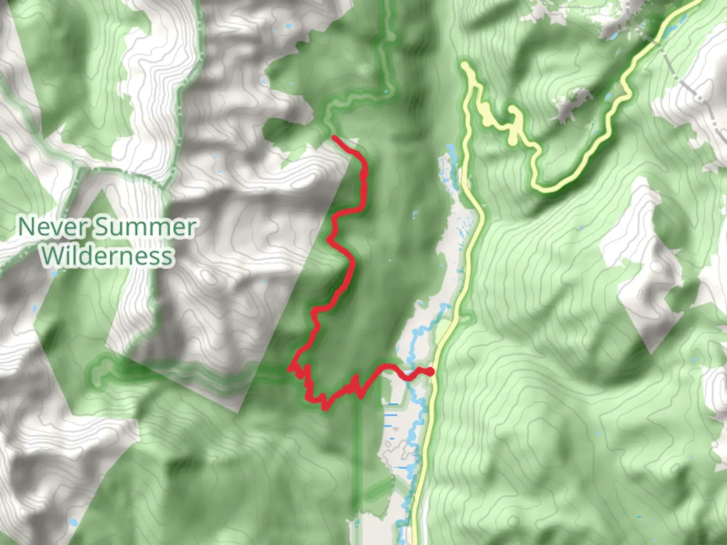 An image depicting the trail Grand Ditch Creek and its surrounding area.