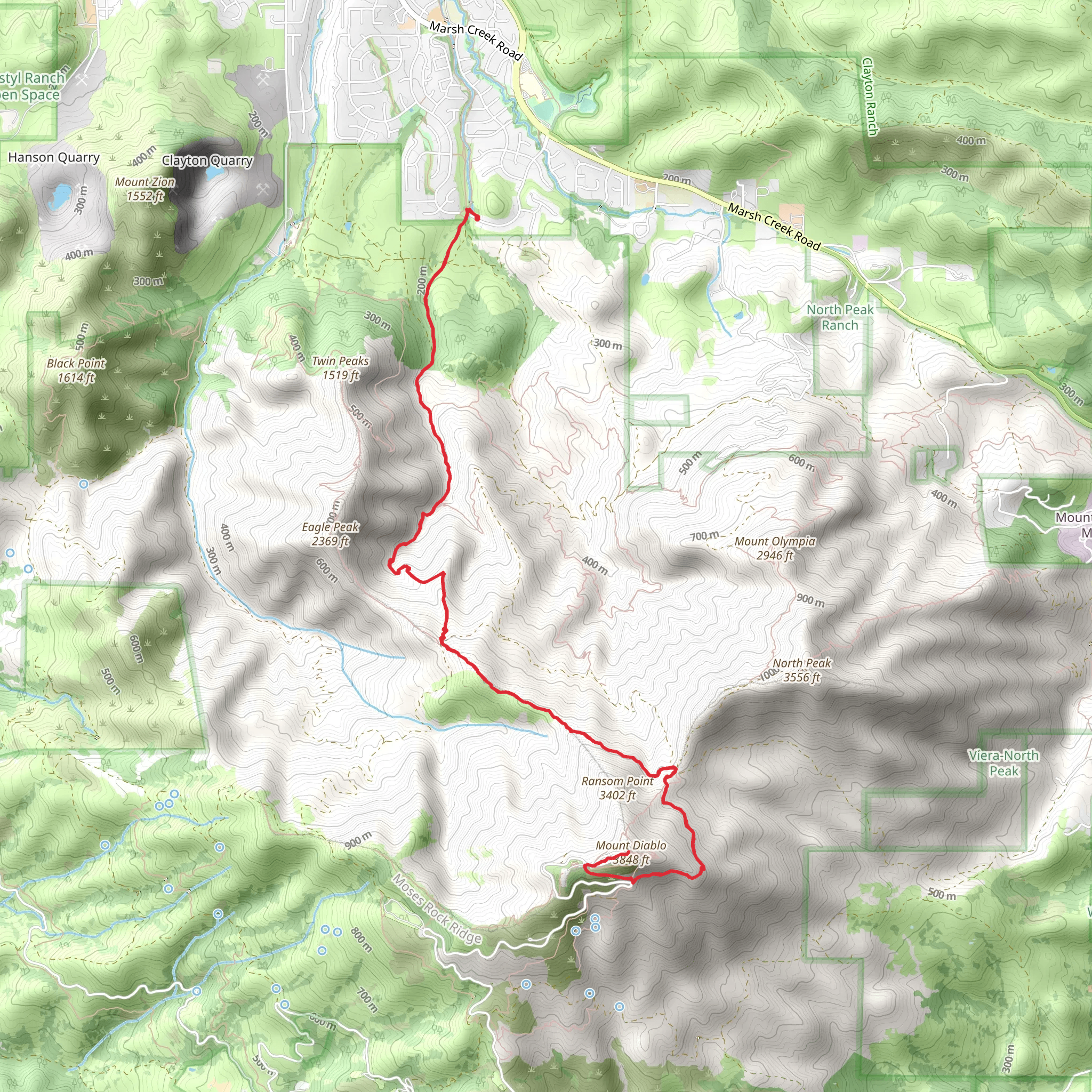 Mount Diablo via George Cardinet Back Creek Trail mobile static map