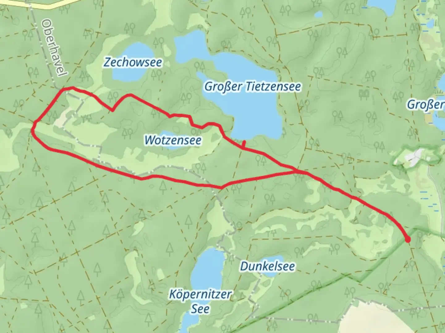 An image depicting the trail Großer Tietzensee Side Loop and its surrounding area.