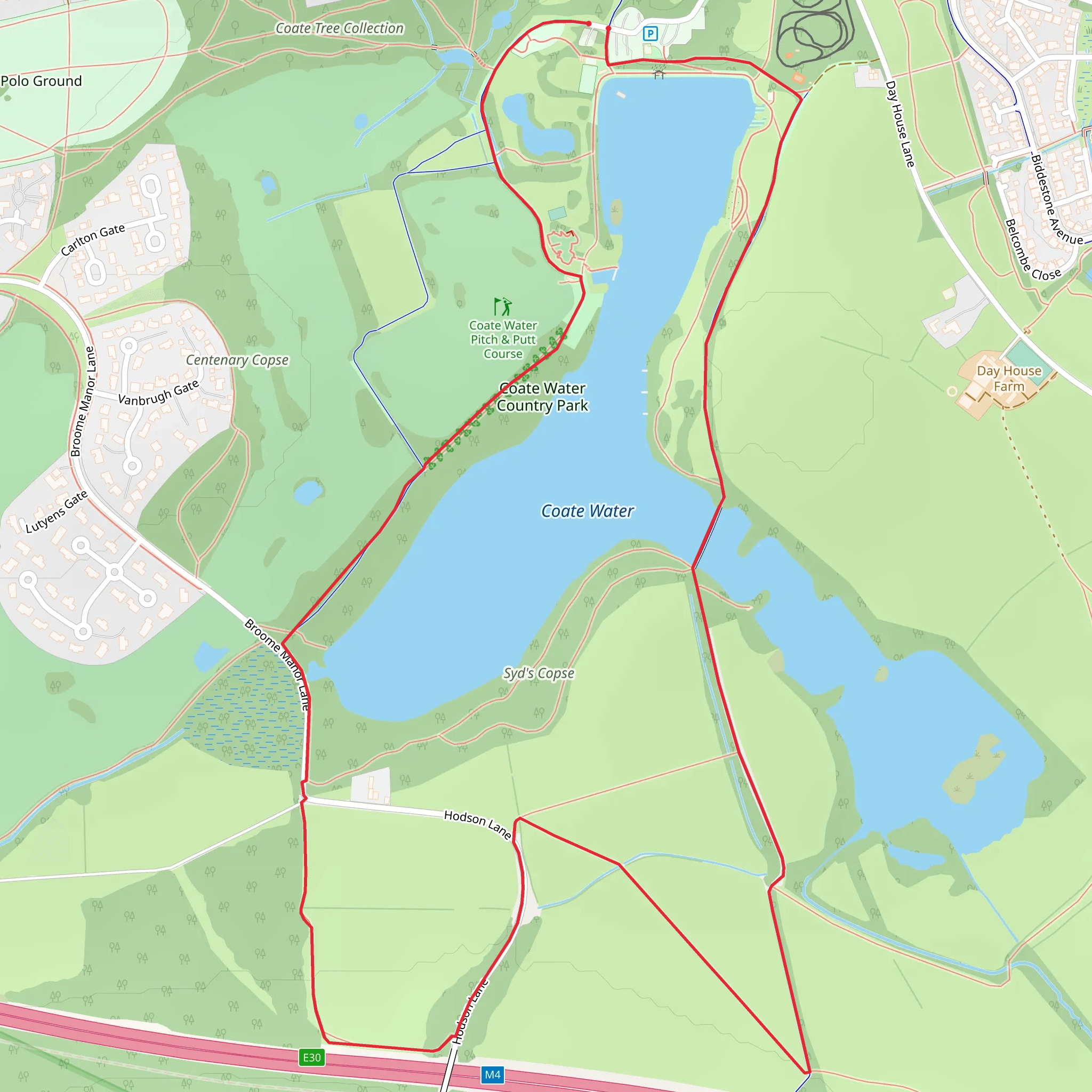 Coate Water Country Park Loop mobile static map