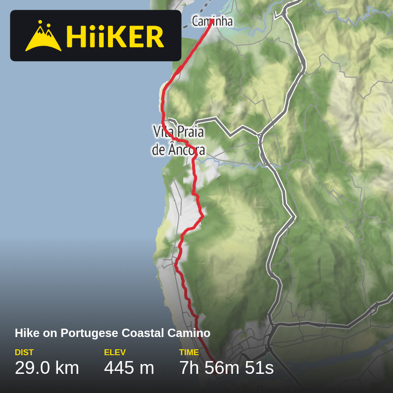 A map preview of the recording Hike on Portugese Coastal Camino.