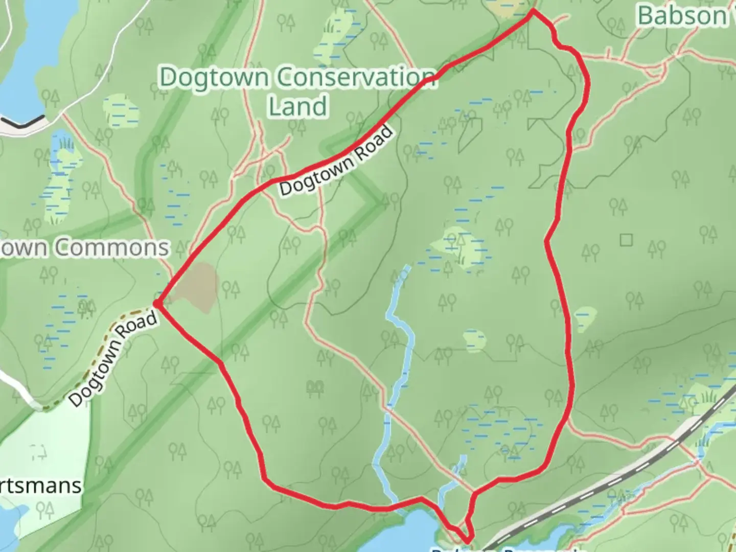 An image depicting the trail Babson Reservoir Loop and its surrounding area.