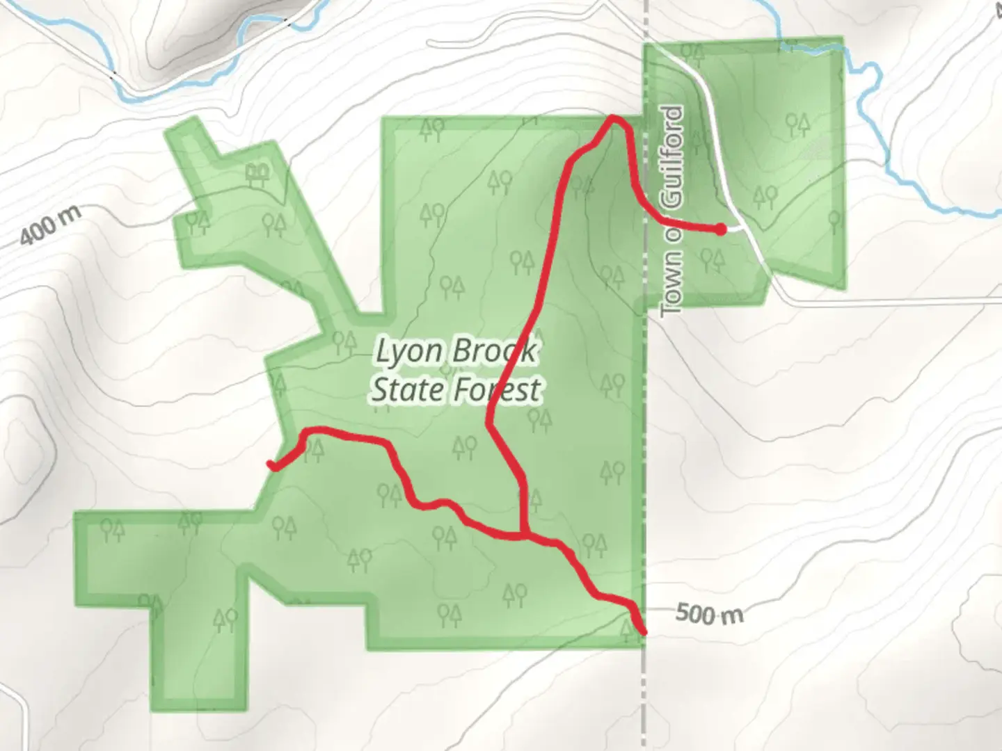 An image depicting the trail Lyon Brook Trail from Wahlberg Roadck and its surrounding area.