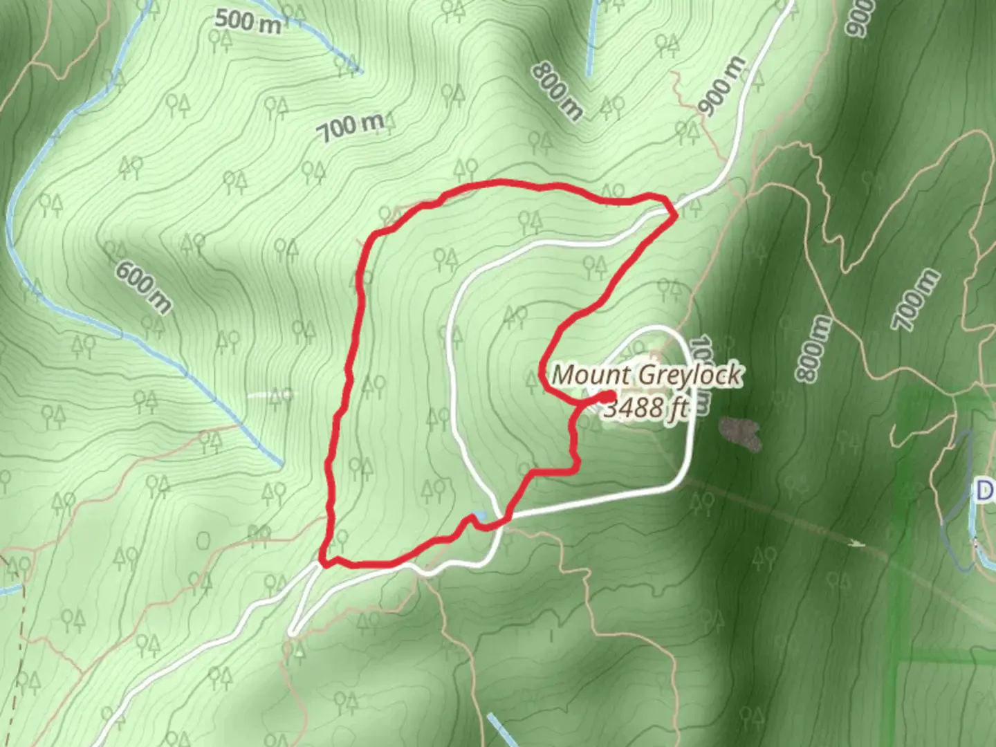 An image depicting the trail Overlook Trail Loop from Mount Greylock and its surrounding area.