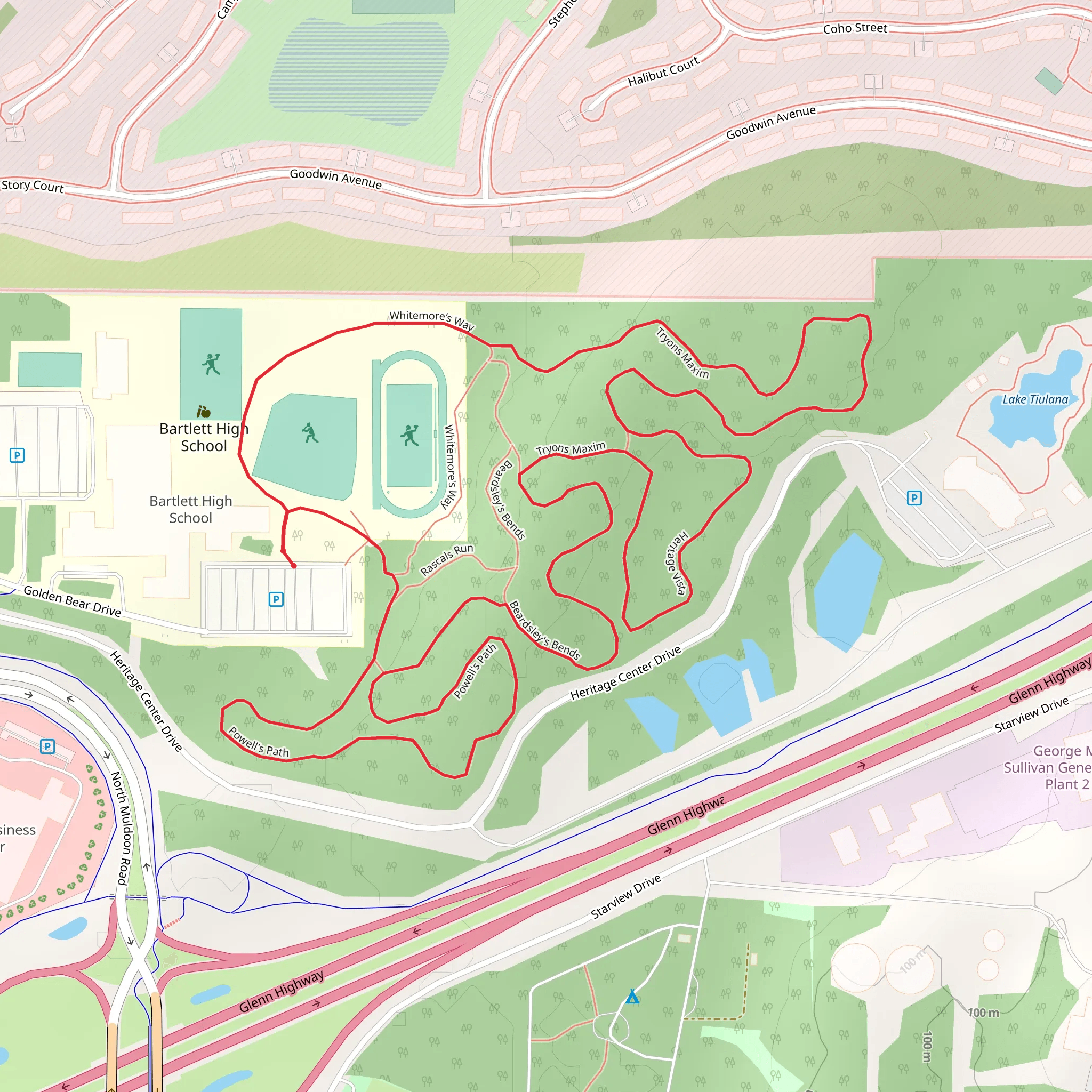 Powell's Path, Beardsley's Bends and Heritage Vista Loop mobile static map