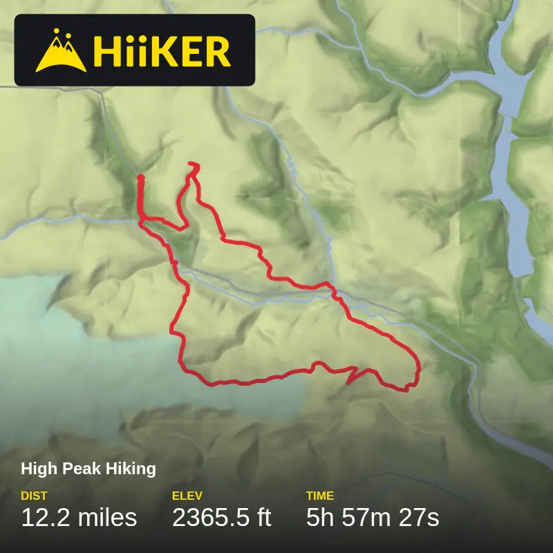 A map preview of the recording High Peak Hiking.