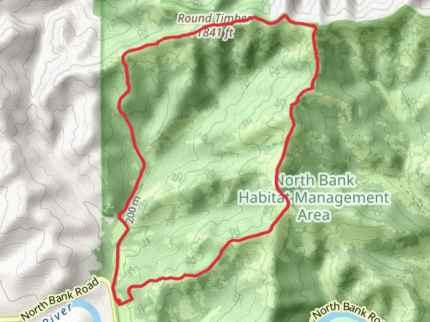 An image depicting the trail Round Timber Loop and its surrounding area.