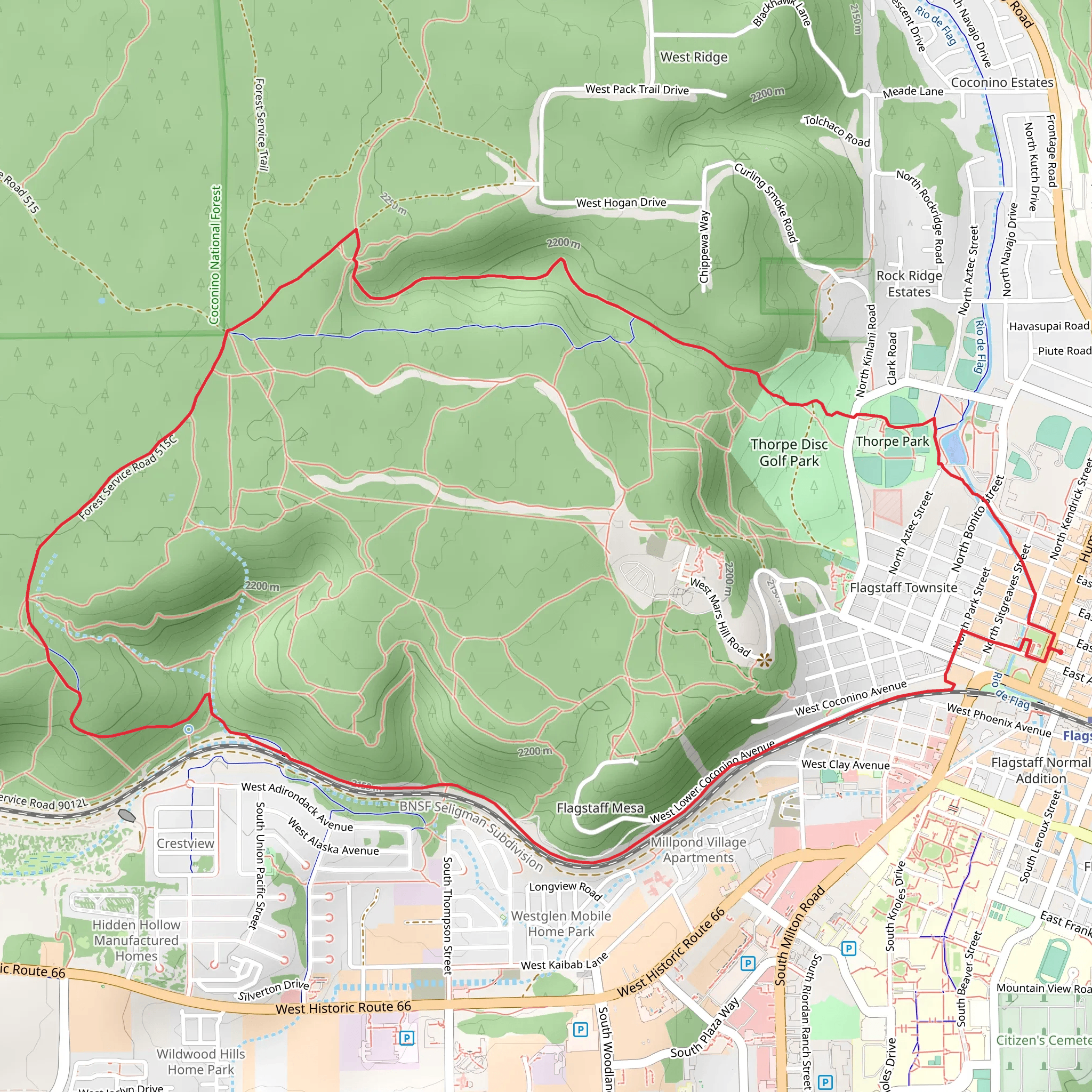 Karen Cooper and Tunnel Springs Trail FUTS Loop mobile static map