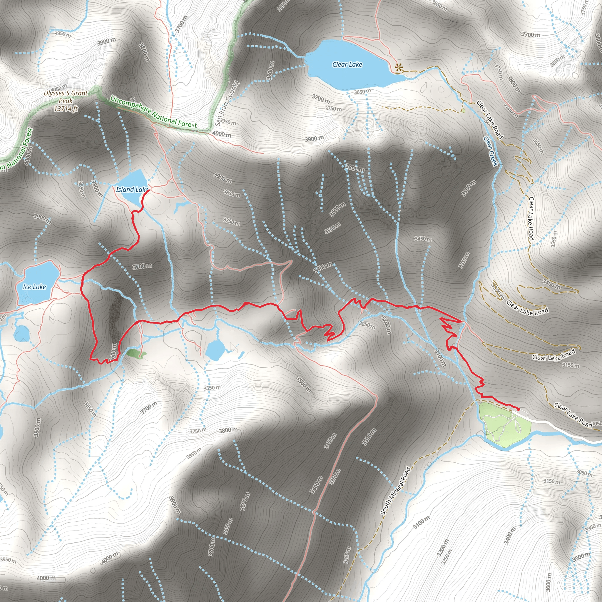 Island Lake via Ice Lakes Trail mobile static map