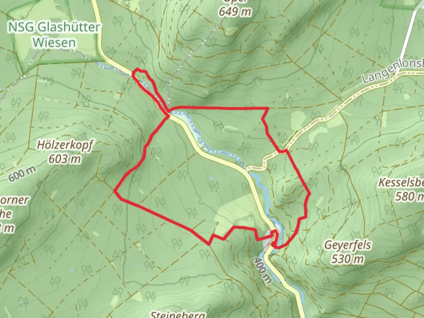 An image depicting the trail Heidenkopf, Freizeitanlage Opelwiese and Kastenweg Loop and its surrounding area.