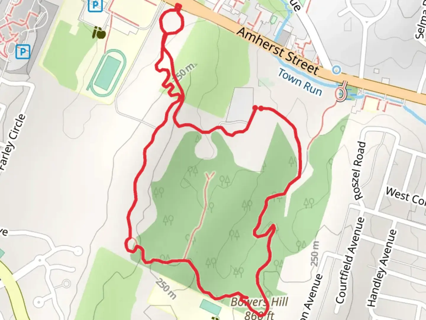 An image depicting the trail Bowers Hill Loop and its surrounding area.