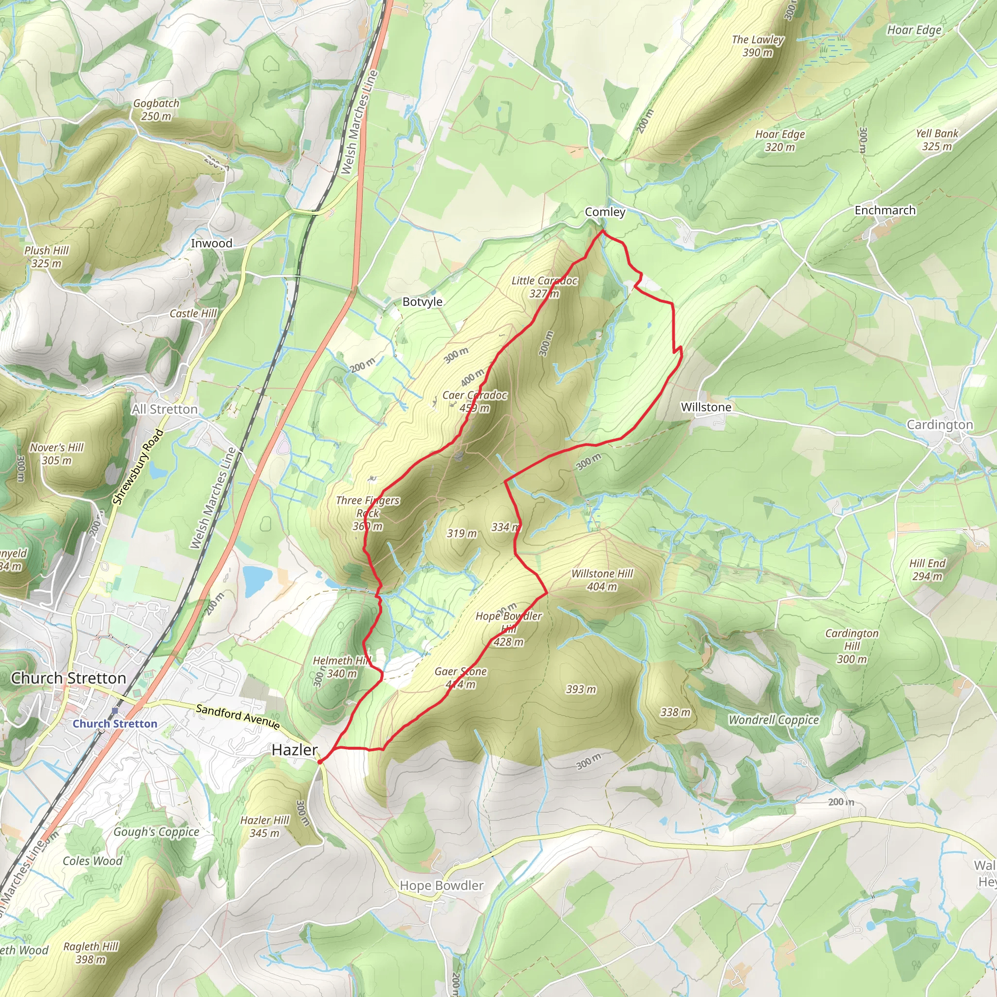 Three Fingers Rock, Hope Bowdler Hill and Gaer Stone Loop mobile static map