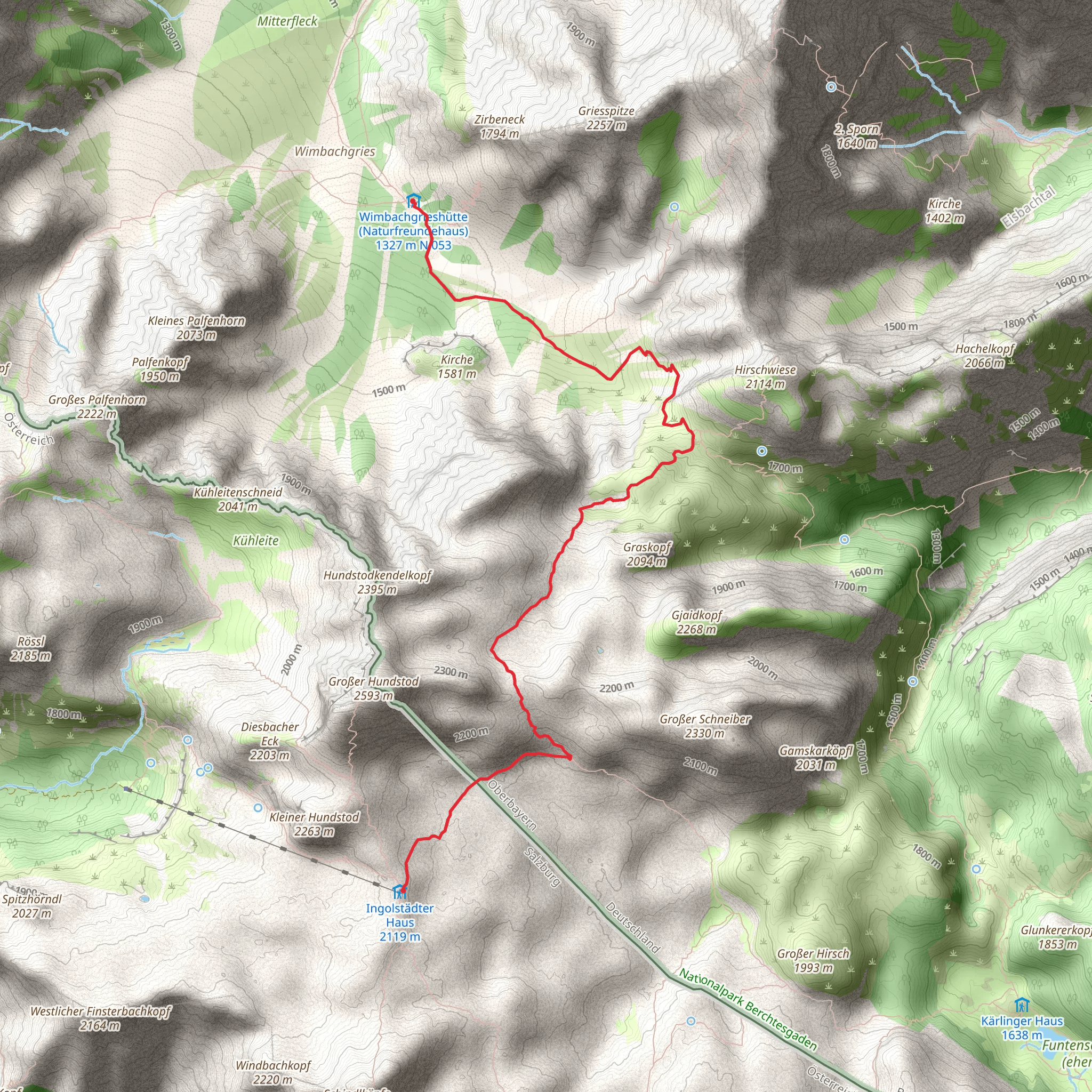 Wimbachgrieshütte to Diessbachscharte via AV Weg mobile static map